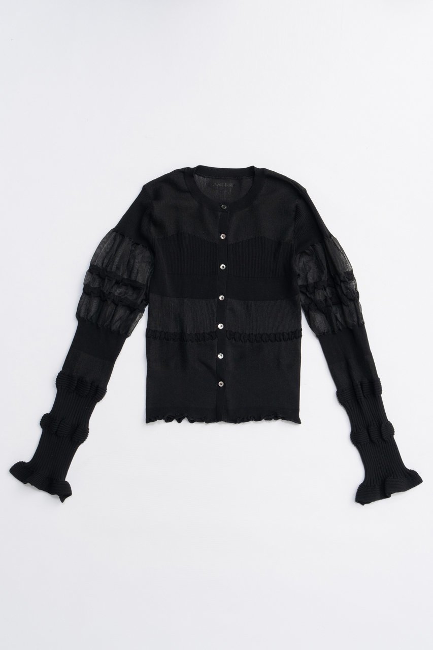 【プランク プロジェクト/PRANK PROJECT】のコントラストボーダーニットトップ / Contrast Border Knit Top インテリア・キッズ・メンズ・レディースファッション・服の通販 founy(ファニー) 　ファッション　Fashion　レディースファッション　Fashion for Women　トップス・カットソー　Cut & Sew Tops　ニット　Knit Tops & Sweaters　カジュアルプルオーバー・ニットトップス　Pullovers & Knit Tops / Casual Pullovers　2025年　2025　2025-2026秋冬・A/W　Autumn/Winter 2025–26 AW25–26　ギャザー　Gathered, Ruffled　シアー　Sheer, See-Through　A/W・秋冬　Autumn/Winter　羽織　Haori, Light Jacket　BLK(ブラック)|ID: prp329100004624714 ipo3291000000033216590