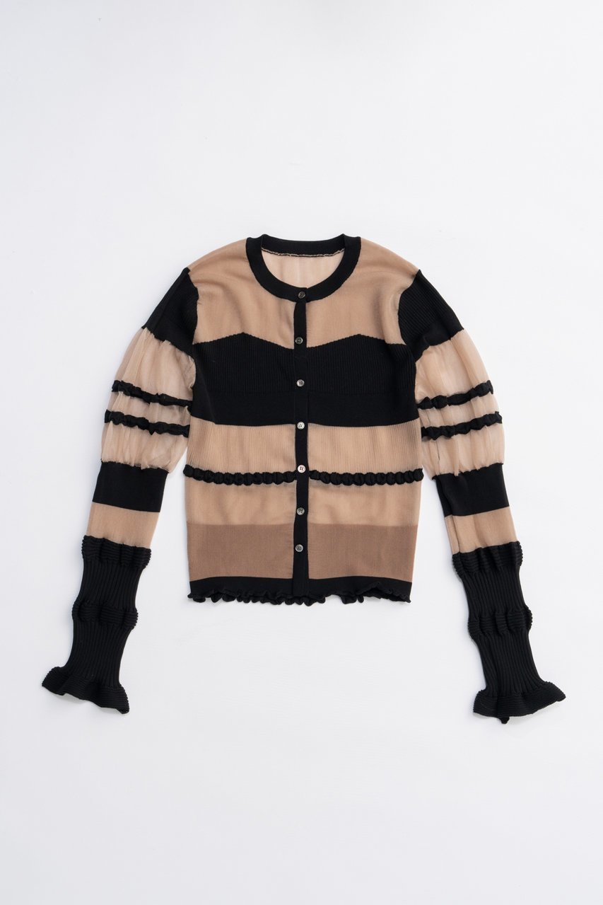 【プランク プロジェクト/PRANK PROJECT】のコントラストボーダーニットトップ / Contrast Border Knit Top インテリア・キッズ・メンズ・レディースファッション・服の通販 founy(ファニー) 　ファッション　Fashion　レディースファッション　Fashion for Women　トップス・カットソー　Cut & Sew Tops　ニット　Knit Tops & Sweaters　カジュアルプルオーバー・ニットトップス　Pullovers & Knit Tops / Casual Pullovers　2025年　2025　2025-2026秋冬・A/W　Autumn/Winter 2025–26 AW25–26　ギャザー　Gathered, Ruffled　シアー　Sheer, See-Through　A/W・秋冬　Autumn/Winter　羽織　Haori, Light Jacket　BGE(ベージュ)|ID: prp329100004624714 ipo3291000000033216591