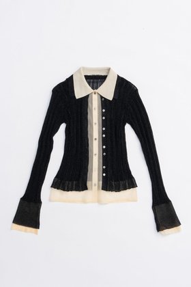 【プランク プロジェクト/PRANK PROJECT】のレイヤードシアーリブスリムニットシャツ / Layered Sheer Ribbed Slim Knit Shirt 人気、トレンドファッション・服の通販 founy(ファニー) ファッション Fashion レディースファッション Fashion for Women トップス・カットソー Cut & Sew Tops ニット Knit Tops & Sweaters カーディガン・羽織り Layered Style Cardigans シャツ・ブラウス・オフィスカジュアル Elegant Blouses & Button-Ups ロングTシャツ・Tシャツ Longline T-Shirts & Tees 2025年 2025 2025-2026秋冬・A/W Autumn/Winter 2025–26 AW25–26 カーディガン Cardigan, Knitwear シアー Sheer, See-Through ボトム Bottoms, Lower Wear A/W・秋冬 Autumn/Winter |ID:prp329100004624716