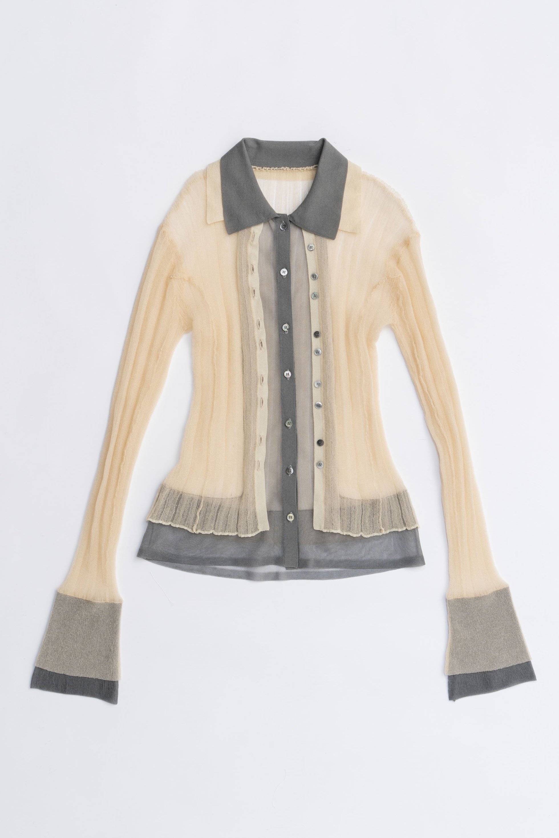 【プランク プロジェクト/PRANK PROJECT】のレイヤードシアーリブスリムニットシャツ / Layered Sheer Ribbed Slim Knit Shirt インテリア・キッズ・メンズ・レディースファッション・服の通販 founy(ファニー) 　ファッション　Fashion　レディースファッション　Fashion for Women　トップス・カットソー　Cut & Sew Tops　ニット　Knit Tops & Sweaters　カーディガン・羽織り　Layered Style Cardigans　シャツ・ブラウス・オフィスカジュアル　Elegant Blouses & Button-Ups　ロングTシャツ・Tシャツ　Longline T-Shirts & Tees　2025年　2025　2025-2026秋冬・A/W　Autumn/Winter 2025–26 AW25–26　カーディガン　Cardigan, Knitwear　シアー　Sheer, See-Through　ボトム　Bottoms, Lower Wear　A/W・秋冬　Autumn/Winter　IVR(アイボリー)|ID: prp329100004624716 ipo3291000000033216612
