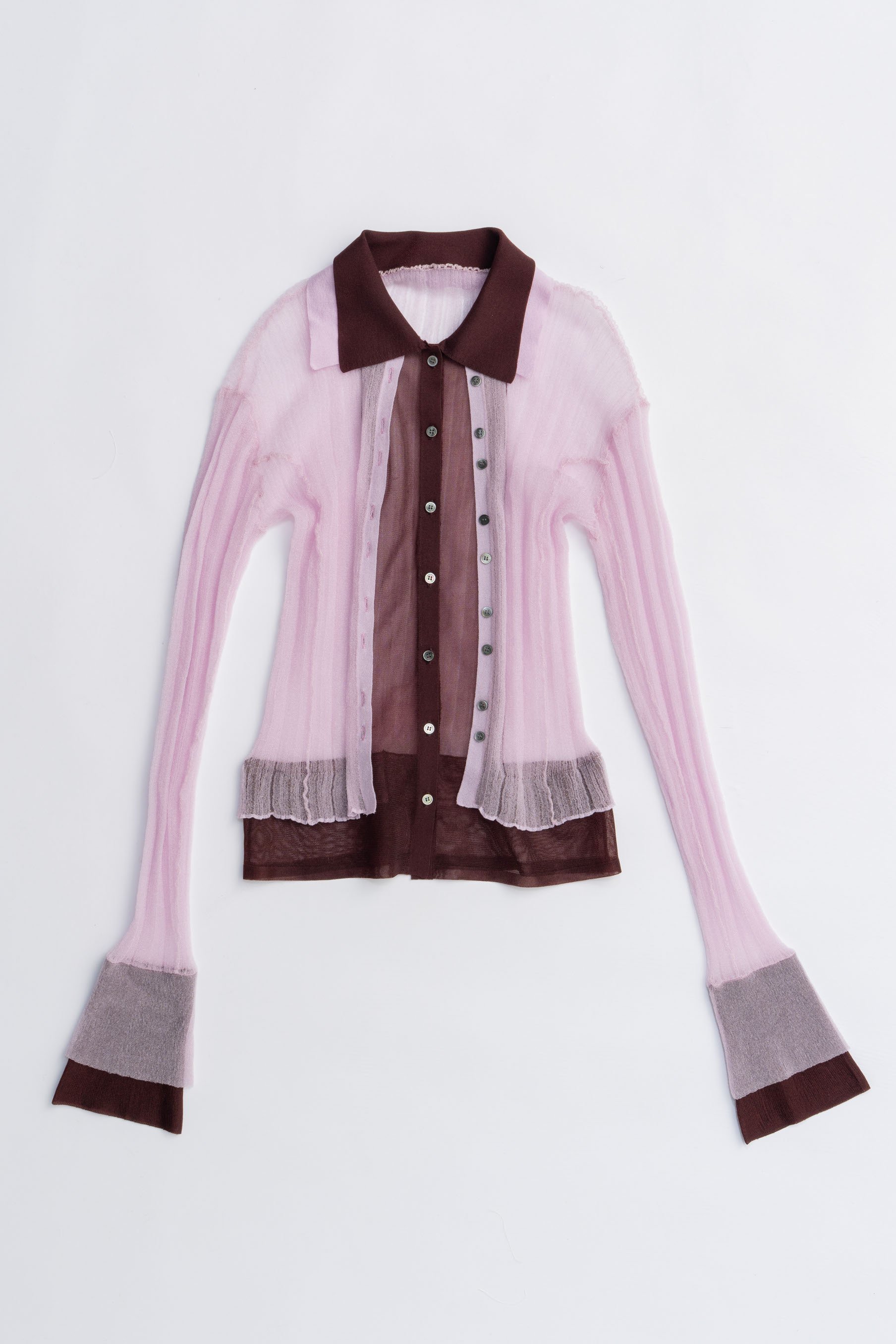 【プランク プロジェクト/PRANK PROJECT】のレイヤードシアーリブスリムニットシャツ / Layered Sheer Ribbed Slim Knit Shirt インテリア・キッズ・メンズ・レディースファッション・服の通販 founy(ファニー) 　ファッション　Fashion　レディースファッション　Fashion for Women　トップス・カットソー　Cut & Sew Tops　ニット　Knit Tops & Sweaters　カーディガン・羽織り　Layered Style Cardigans　シャツ・ブラウス・オフィスカジュアル　Elegant Blouses & Button-Ups　ロングTシャツ・Tシャツ　Longline T-Shirts & Tees　2025年　2025　2025-2026秋冬・A/W　Autumn/Winter 2025–26 AW25–26　カーディガン　Cardigan, Knitwear　シアー　Sheer, See-Through　ボトム　Bottoms, Lower Wear　A/W・秋冬　Autumn/Winter　PNK(ピンク)|ID: prp329100004624716 ipo3291000000033216613