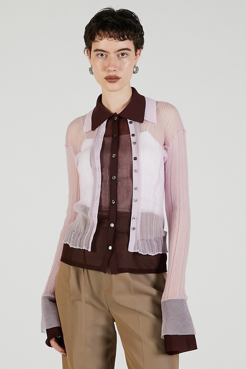 【プランク プロジェクト/PRANK PROJECT】のレイヤードシアーリブスリムニットシャツ / Layered Sheer Ribbed Slim Knit Shirt 人気、トレンドファッション・服の通販 founy(ファニー) 　ファッション　Fashion　レディースファッション　Fashion for Women　トップス・カットソー　Cut & Sew Tops　ニット　Knit Tops & Sweaters　カーディガン・羽織り　Layered Style Cardigans　シャツ・ブラウス・オフィスカジュアル　Elegant Blouses & Button-Ups　ロングTシャツ・Tシャツ　Longline T-Shirts & Tees　2025年　2025　2025-2026秋冬・A/W　Autumn/Winter 2025–26 AW25–26　カーディガン　Cardigan, Knitwear　シアー　Sheer, See-Through　ボトム　Bottoms, Lower Wear　A/W・秋冬　Autumn/Winter　other-3|ID: prp329100004624716 ipo3291000000033216615