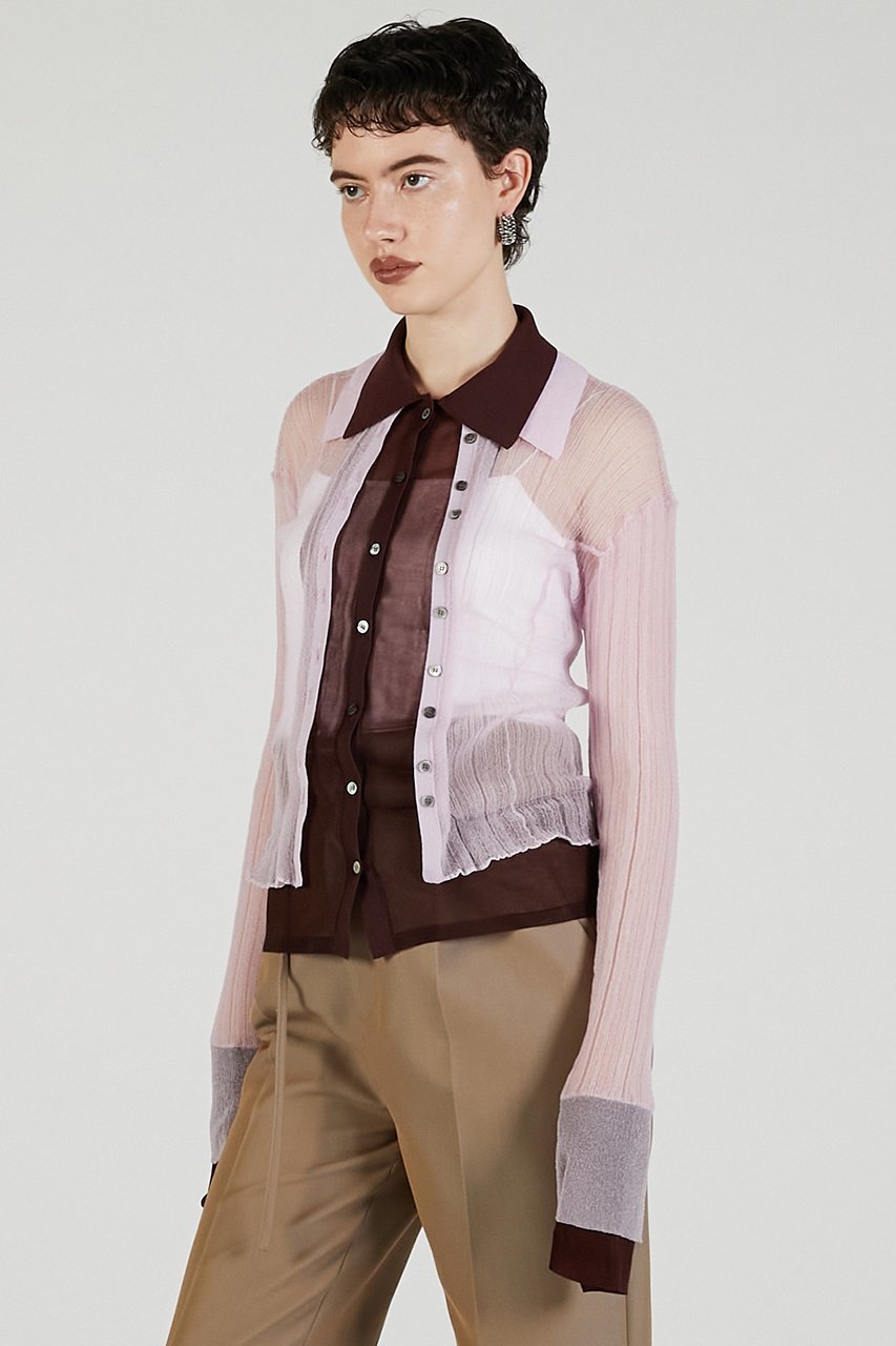 【プランク プロジェクト/PRANK PROJECT】のレイヤードシアーリブスリムニットシャツ / Layered Sheer Ribbed Slim Knit Shirt 人気、トレンドファッション・服の通販 founy(ファニー) 　ファッション　Fashion　レディースファッション　Fashion for Women　トップス・カットソー　Cut & Sew Tops　ニット　Knit Tops & Sweaters　カーディガン・羽織り　Layered Style Cardigans　シャツ・ブラウス・オフィスカジュアル　Elegant Blouses & Button-Ups　ロングTシャツ・Tシャツ　Longline T-Shirts & Tees　2025年　2025　2025-2026秋冬・A/W　Autumn/Winter 2025–26 AW25–26　カーディガン　Cardigan, Knitwear　シアー　Sheer, See-Through　ボトム　Bottoms, Lower Wear　A/W・秋冬　Autumn/Winter　other-4|ID: prp329100004624716 ipo3291000000033216616