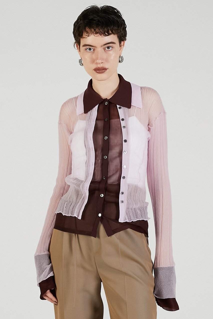 【プランク プロジェクト/PRANK PROJECT】のレイヤードシアーリブスリムニットシャツ / Layered Sheer Ribbed Slim Knit Shirt 人気、トレンドファッション・服の通販 founy(ファニー) 　ファッション　Fashion　レディースファッション　Fashion for Women　トップス・カットソー　Cut & Sew Tops　ニット　Knit Tops & Sweaters　カーディガン・羽織り　Layered Style Cardigans　シャツ・ブラウス・オフィスカジュアル　Elegant Blouses & Button-Ups　ロングTシャツ・Tシャツ　Longline T-Shirts & Tees　2025年　2025　2025-2026秋冬・A/W　Autumn/Winter 2025–26 AW25–26　カーディガン　Cardigan, Knitwear　シアー　Sheer, See-Through　ボトム　Bottoms, Lower Wear　A/W・秋冬　Autumn/Winter　other-7|ID: prp329100004624716 ipo3291000000033216619