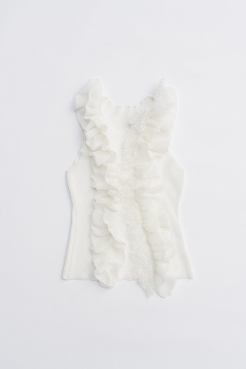 【プランク プロジェクト/PRANK PROJECT】のフリルモチーフニット / Frill Motif Knit インテリア・キッズ・メンズ・レディースファッション・服の通販 founy(ファニー) 　ファッション　Fashion　レディースファッション　Fashion for Women　トップス・カットソー　Cut & Sew Tops　ニット　Knit Tops & Sweaters　カジュアルプルオーバー・ニットトップス　Pullovers & Knit Tops / Casual Pullovers　2025年　2025　2025-2026秋冬・A/W　Autumn/Winter 2025–26 AW25–26　ジャケット　Jacket, Outerwear　ラッフル　Ruffle, Frill　ランダム　Random, Irregular　A/W・秋冬　Autumn/Winter　WHT(ホワイト)|ID: prp329100004624717 ipo3291000000033216622