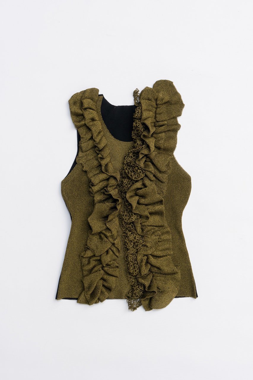【プランク プロジェクト/PRANK PROJECT】のフリルモチーフニット / Frill Motif Knit インテリア・キッズ・メンズ・レディースファッション・服の通販 founy(ファニー) 　ファッション　Fashion　レディースファッション　Fashion for Women　トップス・カットソー　Cut & Sew Tops　ニット　Knit Tops & Sweaters　カジュアルプルオーバー・ニットトップス　Pullovers & Knit Tops / Casual Pullovers　2025年　2025　2025-2026秋冬・A/W　Autumn/Winter 2025–26 AW25–26　ジャケット　Jacket, Outerwear　ラッフル　Ruffle, Frill　ランダム　Random, Irregular　A/W・秋冬　Autumn/Winter　GLD(ゴールド)|ID: prp329100004624717 ipo3291000000033216623