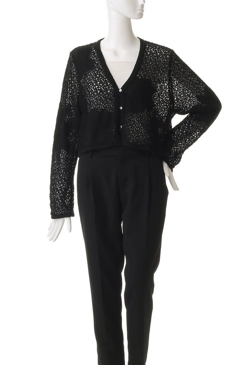 【ミディウミソリッド/MIDIUMISOLID】のレースメッシュカーディガン 人気、トレンドファッション・服の通販 founy(ファニー) 　ファッション　Fashion　レディースファッション　Fashion for Women　トップス・カットソー　Cut & Sew Tops　ニット　Knit Tops & Sweaters　カーディガン・羽織り　Layered Style Cardigans　カーディガン　Cardigan, Knitwear　ショート　Short, Short Length　シンプル　Simple, Minimal　メッシュ　Mesh, Net Fabric　レース　Lace, Lace Fabric　エレガント 上品　Elegant　other-2|ID: prp329100004624719 ipo3291000000035903057