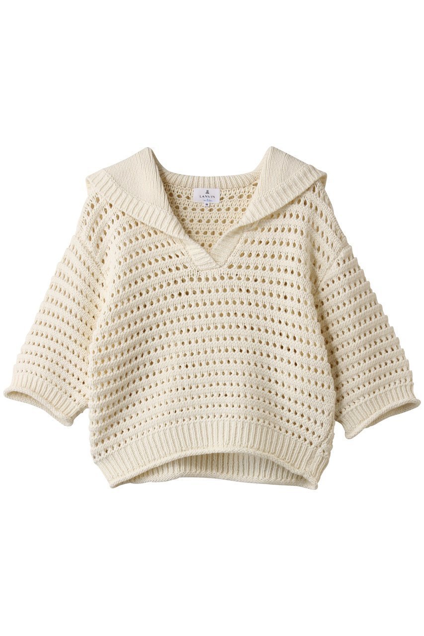 【ランバン オン ブルー/LANVIN en Bleu】のアイレットセーラーカラーニット 人気、トレンドファッション・服の通販 founy(ファニー) 　ファッション　Fashion　レディースファッション　Fashion for Women　トップス・カットソー　Cut & Sew Tops　ニット　Knit Tops & Sweaters　カジュアルプルオーバー・ニットトップス　Pullovers & Knit Tops / Casual Pullovers　アイレット　Eyelet Lace　インナー　Innerwear　トレンド　Trend, Trending Now　透かし　Cut-Out, Lacework　 other-1|ID: prp329100004624724 ipo3291000000036181371