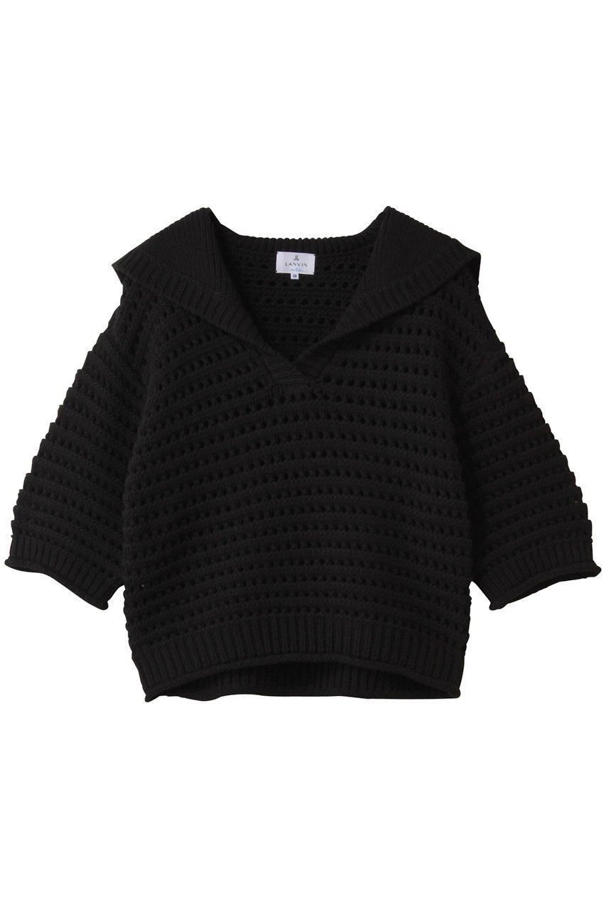 【ランバン オン ブルー/LANVIN en Bleu】のアイレットセーラーカラーニット インテリア・キッズ・メンズ・レディースファッション・服の通販 founy(ファニー) 　ファッション　Fashion　レディースファッション　Fashion for Women　トップス・カットソー　Cut & Sew Tops　ニット　Knit Tops & Sweaters　カジュアルプルオーバー・ニットトップス　Pullovers & Knit Tops / Casual Pullovers　アイレット　Eyelet Lace　インナー　Innerwear　トレンド　Trend, Trending Now　透かし　Cut-Out, Lacework　ブラック|ID: prp329100004624724 ipo3291000000036181373