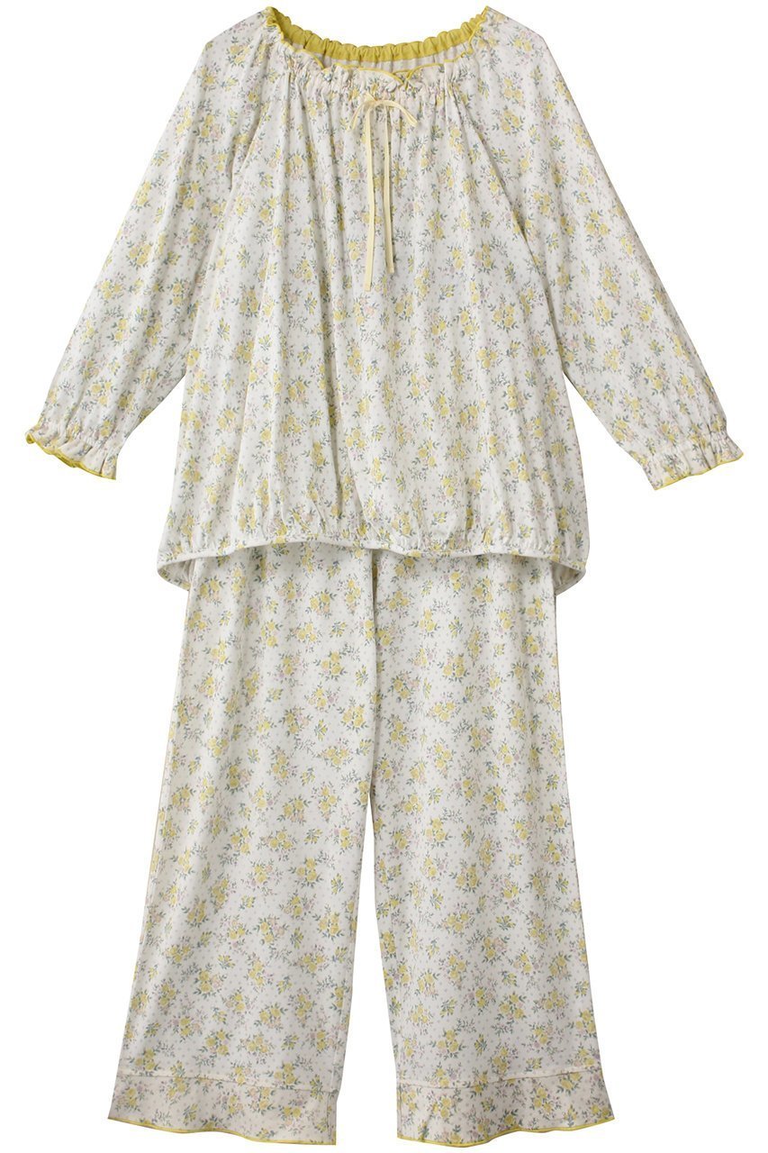 【キッドブルー/KID BLUE】のピンドットフラワーNパジャマ インテリア・キッズ・メンズ・レディースファッション・服の通販 founy(ファニー) 　ファッション　Fashion　レディースファッション　Fashion for Women　2025年　2025　2025-2026秋冬・A/W　Autumn/Winter 2025–26 AW25–26　お家時間・ステイホーム　Stay Home / At Home　スリーブ　Sleeve, Long Sleeve / Short Sleeve　ドット　Polka Dot, Dot Pattern　パジャマ　Pajamas, Sleepwear　フェミニン　Feminine, Girly　フロント　Front, Front Design　ヘムライン　Hemline, Bottom Cut　リボン　Ribbon, Bow　リラックス　Relax, Relaxed Fit　A/W・秋冬　Autumn/Winter　イエロー|ID: prp329100004624737 ipo3291000000033216809