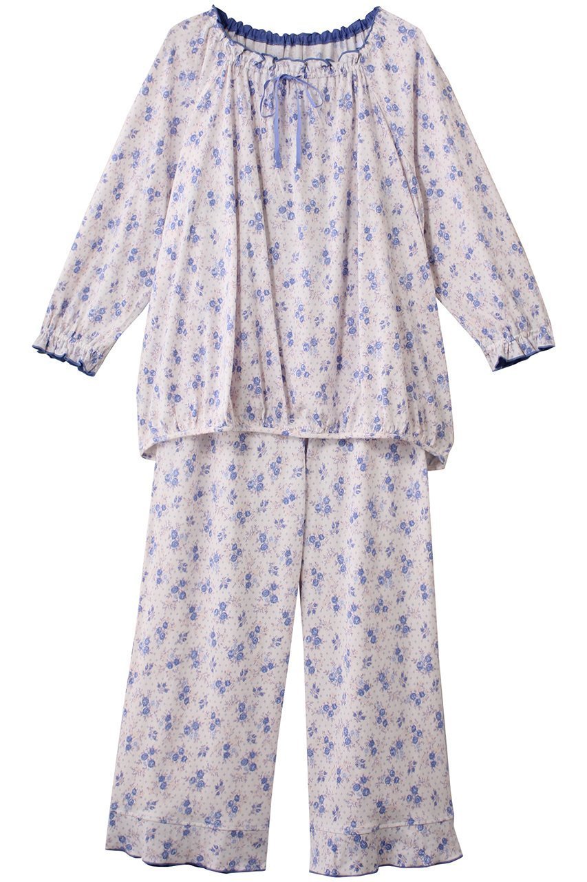 【キッドブルー/KID BLUE】のピンドットフラワーNパジャマ インテリア・キッズ・メンズ・レディースファッション・服の通販 founy(ファニー) 　ファッション　Fashion　レディースファッション　Fashion for Women　トップス・カットソー　Cut & Sew Tops　お家時間・ステイホーム　Stay Home / At Home　スリーブ　Sleeve, Long Sleeve / Short Sleeve　ドット　Polka Dot, Dot Pattern　パジャマ　Pajamas, Sleepwear　フェミニン　Feminine, Girly　フロント　Front, Front Design　ヘムライン　Hemline, Bottom Cut　リボン　Ribbon, Bow　リラックス　Relax, Relaxed Fit　再入荷　Restock / Back in Stock　ブルー|ID: prp329100004624737 ipo3291000000034951675