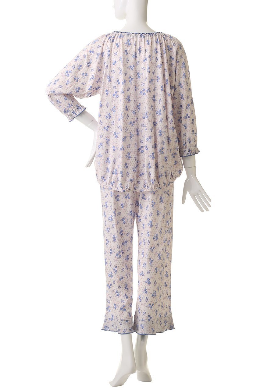 【キッドブルー/KID BLUE】のピンドットフラワーNパジャマ 人気、トレンドファッション・服の通販 founy(ファニー) 　ファッション　Fashion　レディースファッション　Fashion for Women　トップス・カットソー　Cut & Sew Tops　お家時間・ステイホーム　Stay Home / At Home　スリーブ　Sleeve, Long Sleeve / Short Sleeve　ドット　Polka Dot, Dot Pattern　パジャマ　Pajamas, Sleepwear　フェミニン　Feminine, Girly　フロント　Front, Front Design　ヘムライン　Hemline, Bottom Cut　リボン　Ribbon, Bow　リラックス　Relax, Relaxed Fit　再入荷　Restock / Back in Stock　other-4|ID: prp329100004624737 ipo3291000000034951678