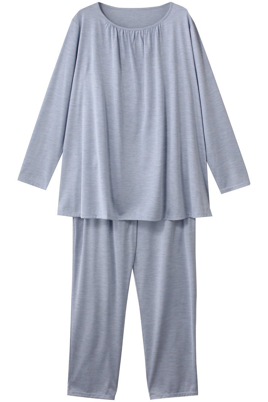 【キッドブルー/KID BLUE】の25AWトップシルク天竺パジャマ インテリア・キッズ・メンズ・レディースファッション・服の通販 founy(ファニー) 　ファッション　Fashion　レディースファッション　Fashion for Women　2025年　2025　2025-2026秋冬・A/W　Autumn/Winter 2025–26 AW25–26　なめらか　Smooth, Silky Texture　ギャザー　Gathered, Ruffled　シルク　Silk, 100% Silk　シンプル　Simple, Minimal　パジャマ　Pajamas, Sleepwear　ラグジュアリー　Luxury, Elegant　リラックス　Relax, Relaxed Fit　無地　Plain, Solid Color　A/W・秋冬　Autumn/Winter　ブルー|ID: prp329100004624739 ipo3291000000033216823