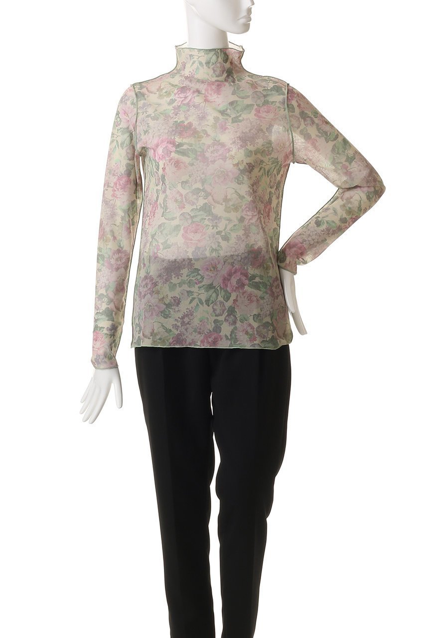 【ルール ロジェット/leur logette】のフォレストフラワープリントチュールトップス 人気、トレンドファッション・服の通販 founy(ファニー) 　ファッション　Fashion　レディースファッション　Fashion for Women　トップス・カットソー　Cut & Sew Tops　シャツ・ブラウス・オフィスカジュアル　Elegant Blouses & Button-Ups　ロングTシャツ・Tシャツ　Longline T-Shirts & Tees　カットソー・ベーシックTシャツ　Cut-and-Sewn Tops / Stretch Tees & Basics　花柄・フラワープリント・モチーフ　Floral Prints & Motifs / Flower Pattern Tops　2025年　2025　2025-2026秋冬・A/W　Autumn/Winter 2025–26 AW25–26　インナー　Innerwear　ストレッチ　Stretch, Stretchy Fabric　スリーブ　Sleeve, Long Sleeve / Short Sleeve　チュール　Tulip, Tulip Motif　ボトルネック　Bottle Neck, Mock Neck　メッシュ　Mesh, Net Fabric　ロング　Long, Long-Length　A/W・秋冬　Autumn/Winter　other-2|ID: prp329100004625407 ipo3291000000033230005
