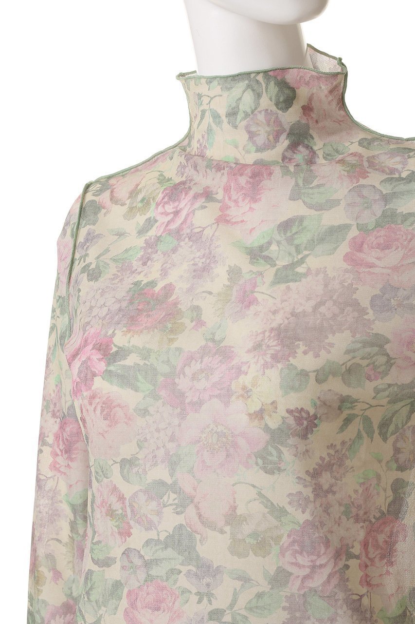 【ルール ロジェット/leur logette】のフォレストフラワープリントチュールトップス 人気、トレンドファッション・服の通販 founy(ファニー) 　ファッション　Fashion　レディースファッション　Fashion for Women　トップス・カットソー　Cut & Sew Tops　シャツ・ブラウス・オフィスカジュアル　Elegant Blouses & Button-Ups　ロングTシャツ・Tシャツ　Longline T-Shirts & Tees　カットソー・ベーシックTシャツ　Cut-and-Sewn Tops / Stretch Tees & Basics　花柄・フラワープリント・モチーフ　Floral Prints & Motifs / Flower Pattern Tops　2025年　2025　2025-2026秋冬・A/W　Autumn/Winter 2025–26 AW25–26　インナー　Innerwear　ストレッチ　Stretch, Stretchy Fabric　スリーブ　Sleeve, Long Sleeve / Short Sleeve　チュール　Tulip, Tulip Motif　ボトルネック　Bottle Neck, Mock Neck　メッシュ　Mesh, Net Fabric　ロング　Long, Long-Length　A/W・秋冬　Autumn/Winter　other-5|ID: prp329100004625407 ipo3291000000033230008