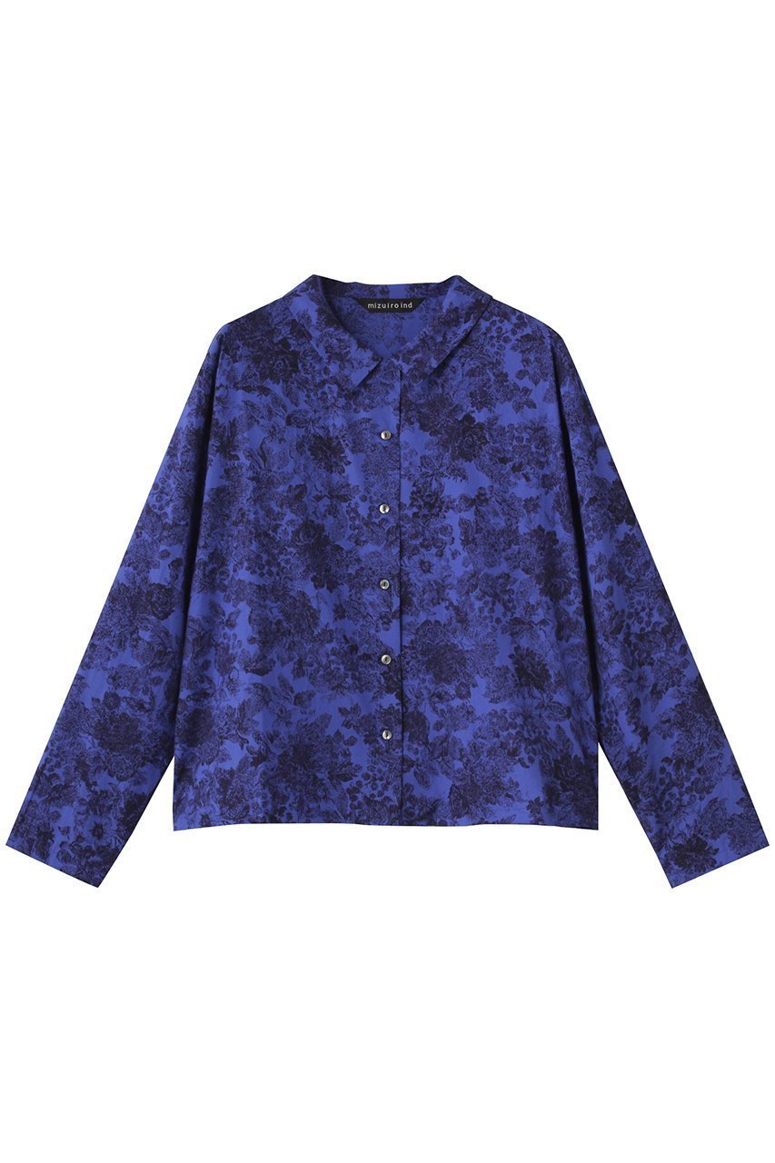 【ミズイロ インド/mizuiro ind】のプリントベーシックシャツ インテリア・キッズ・メンズ・レディースファッション・服の通販 founy(ファニー) 　ファッション　Fashion　レディースファッション　Fashion for Women　トップス・カットソー　Cut & Sew Tops　シャツ・ブラウス・オフィスカジュアル　Elegant Blouses & Button-Ups　コンパクト　Compact, Small Size　スリーブ　Sleeve, Long Sleeve / Short Sleeve　トレンド　Trend, Trending Now　フラワー　Flower, Floral　プリント　Print, Printed Pattern　ロング　Long, Long-Length　エレガント 上品　Elegant　定番　Standard, Basic Item　無地　Plain, Solid Color　blue|ID: prp329100004625436 ipo3291000000035510180