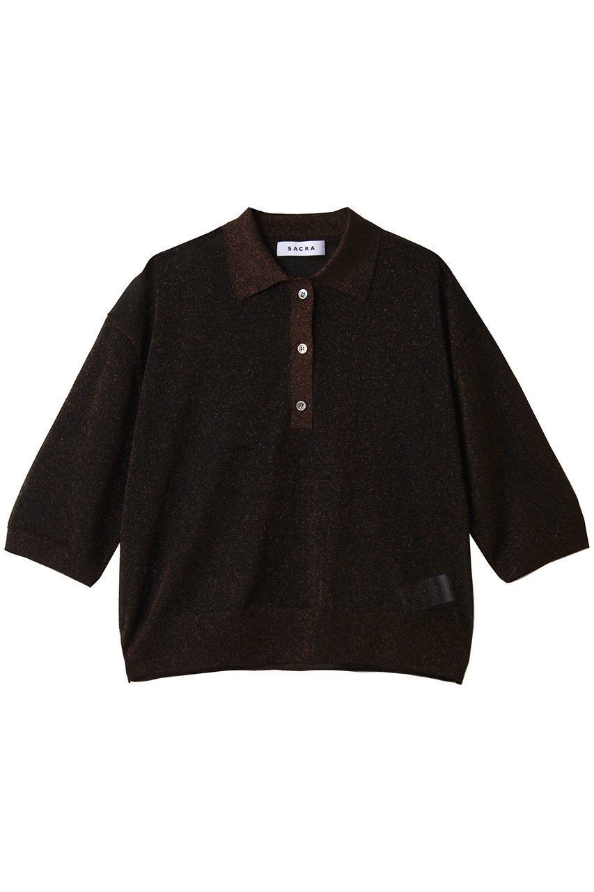 【サクラ/SACRA】のエクストラファイングロッシーヤーンポロトップス インテリア・キッズ・メンズ・レディースファッション・服の通販 founy(ファニー) 　ファッション　Fashion　レディースファッション　Fashion for Women　トップス・カットソー　Cut & Sew Tops　ニット　Knit Tops & Sweaters　カジュアルプルオーバー・ニットトップス　Pullovers & Knit Tops / Casual Pullovers　2025年　2025　2025-2026秋冬・A/W　Autumn/Winter 2025–26 AW25–26　カットソー　Cut and Sewn Top　クロップド　Cropped, Short Length　シアー　Sheer, See-Through　A/W・秋冬　Autumn/Winter　ブラウン|ID: prp329100004625452 ipo3291000000033230432