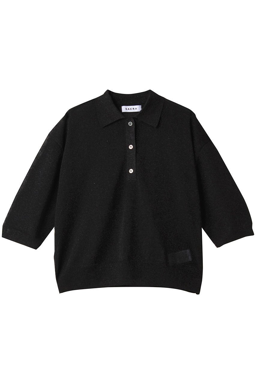 【サクラ/SACRA】のエクストラファイングロッシーヤーンポロトップス インテリア・キッズ・メンズ・レディースファッション・服の通販 founy(ファニー) 　ファッション　Fashion　レディースファッション　Fashion for Women　トップス・カットソー　Cut & Sew Tops　ニット　Knit Tops & Sweaters　カジュアルプルオーバー・ニットトップス　Pullovers & Knit Tops / Casual Pullovers　2025年　2025　2025-2026秋冬・A/W　Autumn/Winter 2025–26 AW25–26　カットソー　Cut and Sewn Top　クロップド　Cropped, Short Length　シアー　Sheer, See-Through　A/W・秋冬　Autumn/Winter　ブラック|ID: prp329100004625452 ipo3291000000033230433