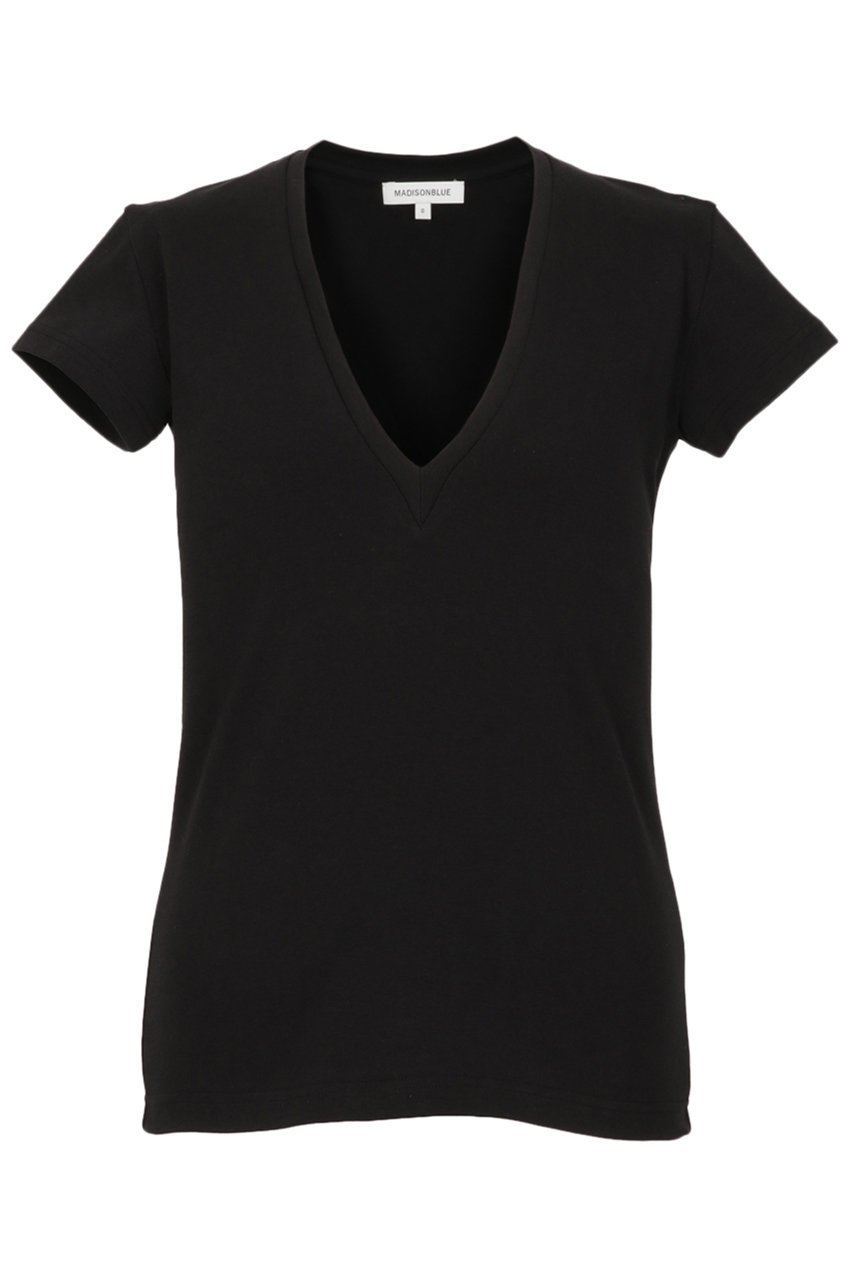 【マディソンブルー/MADISONBLUE】のDEEP V NECK TEE ディープ Vネック Tシャツ インテリア・キッズ・メンズ・レディースファッション・服の通販 founy(ファニー) 　ファッション　Fashion　レディースファッション　Fashion for Women　トップス・カットソー　Cut & Sew Tops　シャツ・ブラウス・オフィスカジュアル　Elegant Blouses & Button-Ups　ロングTシャツ・Tシャツ　Longline T-Shirts & Tees　カットソー・ベーシックTシャツ　Cut-and-Sewn Tops / Stretch Tees & Basics　Vネックトップス　V-Neck Tops / V-Cut Neckline Shirts　2025年　2025　2025-2026秋冬・A/W　Autumn/Winter 2025–26 AW25–26　なめらか　Smooth, Silky Texture　ショート　Short, Short Length　スタイリッシュ　Stylish, Fashionable　スリーブ　Sleeve, Long Sleeve / Short Sleeve　デコルテ　Décolleté, Neckline　フレンチ　French, French Style　A/W・秋冬　Autumn/Winter　ブラック|ID: prp329100004626322 ipo3291000000033243998