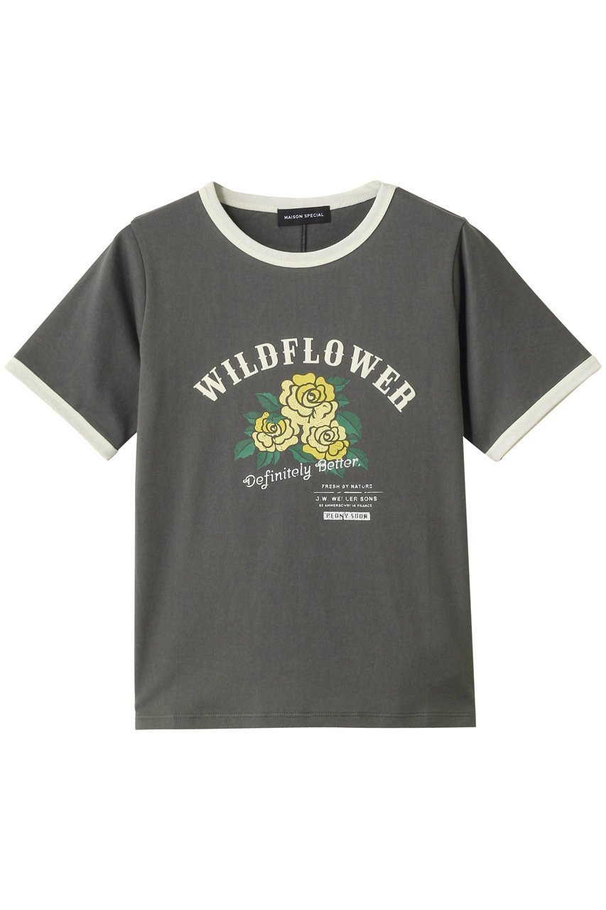 【メゾンスペシャル/MAISON SPECIAL】のWILDFLOWER Ringer T-shirt/WILDFLOWERリンガーTシャツ インテリア・キッズ・メンズ・レディースファッション・服の通販 founy(ファニー) 　ファッション　Fashion　レディースファッション　Fashion for Women　トップス・カットソー　Cut & Sew Tops　シャツ・ブラウス・オフィスカジュアル　Elegant Blouses & Button-Ups　ロングTシャツ・Tシャツ　Longline T-Shirts & Tees　カットソー・ベーシックTシャツ　Cut-and-Sewn Tops / Stretch Tees & Basics　カットソー　Cut and Sewn Top　ショート　Short, Short Length　スリーブ　Sleeve, Long Sleeve / Short Sleeve　プリント　Print, Printed Pattern　ベロア　Velour, Soft Velvet　ラバー　Rubber, Rubber Sole　A/W・秋冬　Autumn/Winter　BLK(ブラック)|ID: prp329100004626354 ipo3291000000036674343