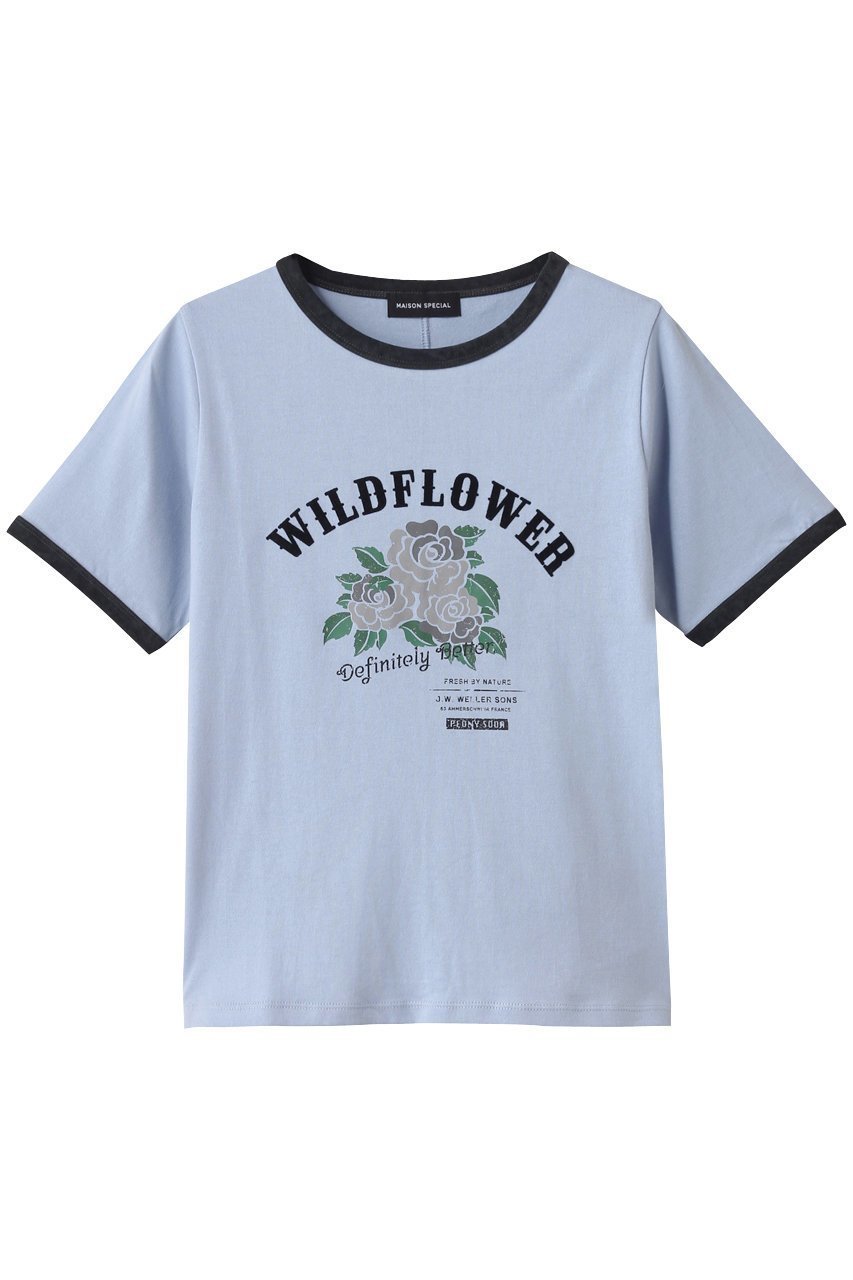 【メゾンスペシャル/MAISON SPECIAL】のWILDFLOWER Ringer T-shirt/WILDFLOWERリンガーTシャツ インテリア・キッズ・メンズ・レディースファッション・服の通販 founy(ファニー) 　ファッション　Fashion　レディースファッション　Fashion for Women　トップス・カットソー　Cut & Sew Tops　シャツ・ブラウス・オフィスカジュアル　Elegant Blouses & Button-Ups　ロングTシャツ・Tシャツ　Longline T-Shirts & Tees　カットソー・ベーシックTシャツ　Cut-and-Sewn Tops / Stretch Tees & Basics　カットソー　Cut and Sewn Top　ショート　Short, Short Length　スリーブ　Sleeve, Long Sleeve / Short Sleeve　プリント　Print, Printed Pattern　ベロア　Velour, Soft Velvet　ラバー　Rubber, Rubber Sole　A/W・秋冬　Autumn/Winter　BLU(ブルー)|ID: prp329100004626354 ipo3291000000036674344