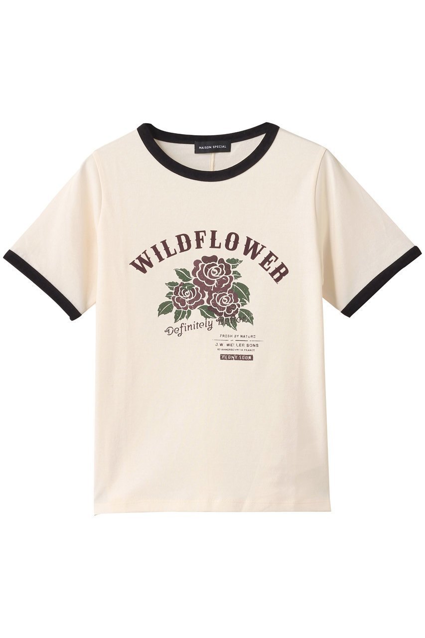 【メゾンスペシャル/MAISON SPECIAL】のWILDFLOWER Ringer T-shirt/WILDFLOWERリンガーTシャツ インテリア・キッズ・メンズ・レディースファッション・服の通販 founy(ファニー) 　ファッション　Fashion　レディースファッション　Fashion for Women　トップス・カットソー　Cut & Sew Tops　シャツ・ブラウス・オフィスカジュアル　Elegant Blouses & Button-Ups　ロングTシャツ・Tシャツ　Longline T-Shirts & Tees　カットソー・ベーシックTシャツ　Cut-and-Sewn Tops / Stretch Tees & Basics　カットソー　Cut and Sewn Top　ショート　Short, Short Length　スリーブ　Sleeve, Long Sleeve / Short Sleeve　プリント　Print, Printed Pattern　ベロア　Velour, Soft Velvet　ラバー　Rubber, Rubber Sole　A/W・秋冬　Autumn/Winter　WHT(ホワイト)|ID: prp329100004626354 ipo3291000000036674345