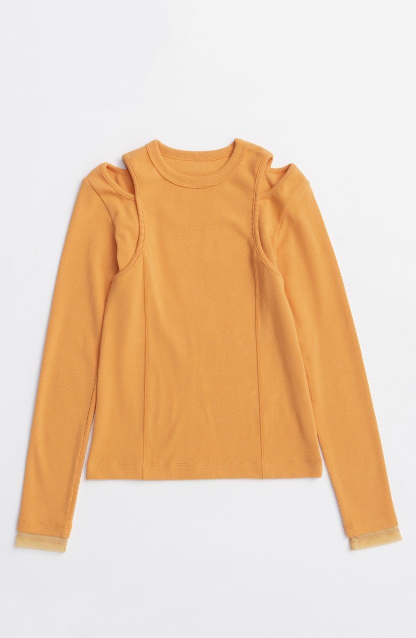 【メゾンスペシャル/MAISON SPECIAL】のShoulder Slit Ribbed Tops/ショルダースリットリブトップス インテリア・キッズ・メンズ・レディースファッション・服の通販 founy(ファニー) 　ファッション　Fashion　レディースファッション　Fashion for Women　トップス・カットソー　Cut & Sew Tops　シャツ・ブラウス・オフィスカジュアル　Elegant Blouses & Button-Ups　ロングTシャツ・Tシャツ　Longline T-Shirts & Tees　カットソー・ベーシックTシャツ　Cut-and-Sewn Tops / Stretch Tees & Basics　シアー　Sheer, See-Through　ショルダー　Shoulder, Shoulder Strap　シンプル　Simple, Minimal　スリット　Slit, Slit Detail　スリーブ　Sleeve, Long Sleeve / Short Sleeve　ロング　Long, Long-Length　ORG(オレンジ)|ID: prp329100004626356 ipo3291000000033244288