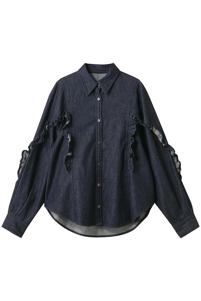 【ランバン オン ブルー/LANVIN en Bleu】のデニムフリルブラウス インテリア・キッズ・メンズ・レディースファッション・服の通販 founy(ファニー) https://founy.com/ ファッション Fashion レディースファッション Fashion for Women トップス・カットソー Cut & Sew Tops シャツ・ブラウス・オフィスカジュアル Elegant Blouses & Button-Ups ストレッチ Stretch, Stretchy Fabric スリーブ Sleeve, Long Sleeve / Short Sleeve デニム Denim, Jeans Material ファブリック Fabric, Textile フリル Frill, Ruffle ベーシック Basic, Essential ロング Long, Long-Length |ID: prp329100004626411 ipo3291000000033244758