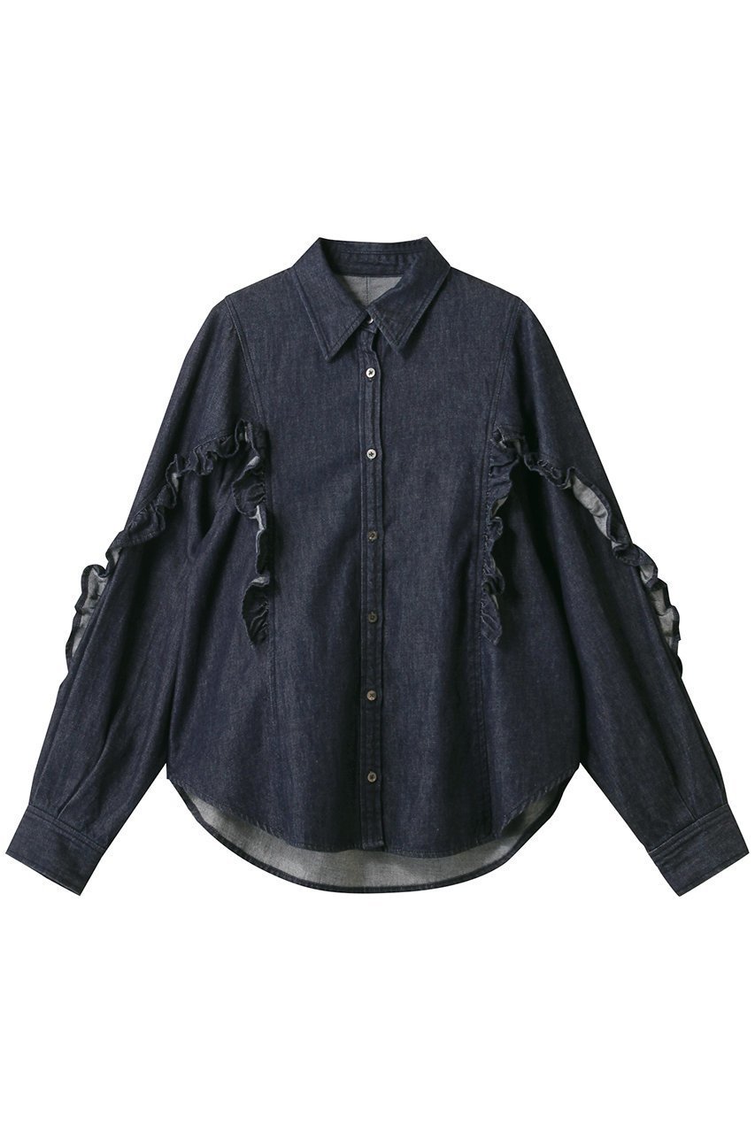 【ランバン オン ブルー/LANVIN en Bleu】のデニムフリルブラウス 人気、トレンドファッション・服の通販 founy(ファニー) 　ファッション　Fashion　レディースファッション　Fashion for Women　トップス・カットソー　Cut & Sew Tops　シャツ・ブラウス・オフィスカジュアル　Elegant Blouses & Button-Ups　ストレッチ　Stretch, Stretchy Fabric　スリーブ　Sleeve, Long Sleeve / Short Sleeve　デニム　Denim, Jeans Material　ファブリック　Fabric, Textile　フリル　Frill, Ruffle　ベーシック　Basic, Essential　ロング　Long, Long-Length　A/W・秋冬　Autumn/Winter　2025年　2025　2025-2026秋冬・A/W　Autumn/Winter 2025–26 AW25–26　 other-1|ID: prp329100004626411 ipo3291000000033244758