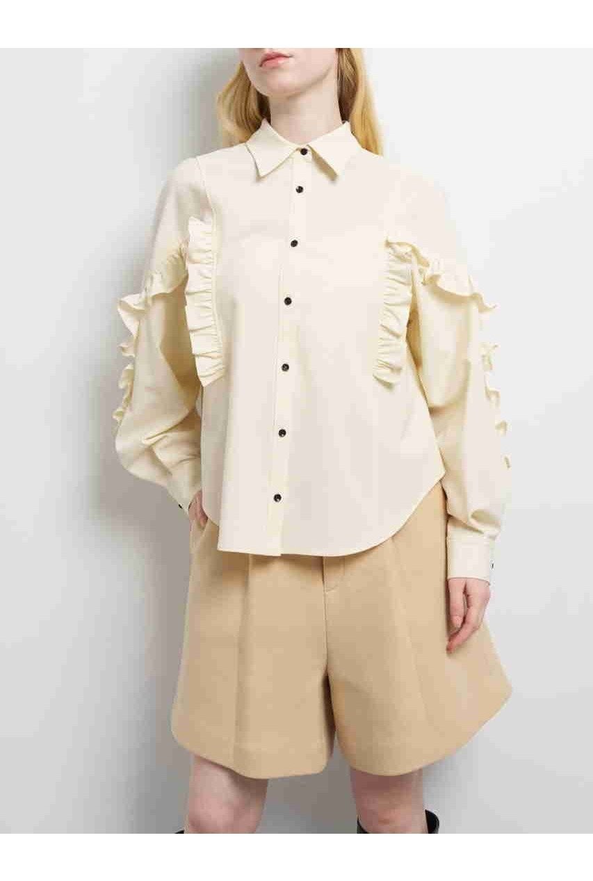【ランバン オン ブルー/LANVIN en Bleu】のデニムフリルブラウス インテリア・キッズ・メンズ・レディースファッション・服の通販 founy(ファニー) 　ファッション　Fashion　レディースファッション　Fashion for Women　トップス・カットソー　Cut & Sew Tops　シャツ・ブラウス・オフィスカジュアル　Elegant Blouses & Button-Ups　ストレッチ　Stretch, Stretchy Fabric　スリーブ　Sleeve, Long Sleeve / Short Sleeve　デニム　Denim, Jeans Material　ファブリック　Fabric, Textile　フリル　Frill, Ruffle　ベーシック　Basic, Essential　ロング　Long, Long-Length　A/W・秋冬　Autumn/Winter　2025年　2025　2025-2026秋冬・A/W　Autumn/Winter 2025–26 AW25–26　オフホワイト|ID: prp329100004626411 ipo3291000000033244760