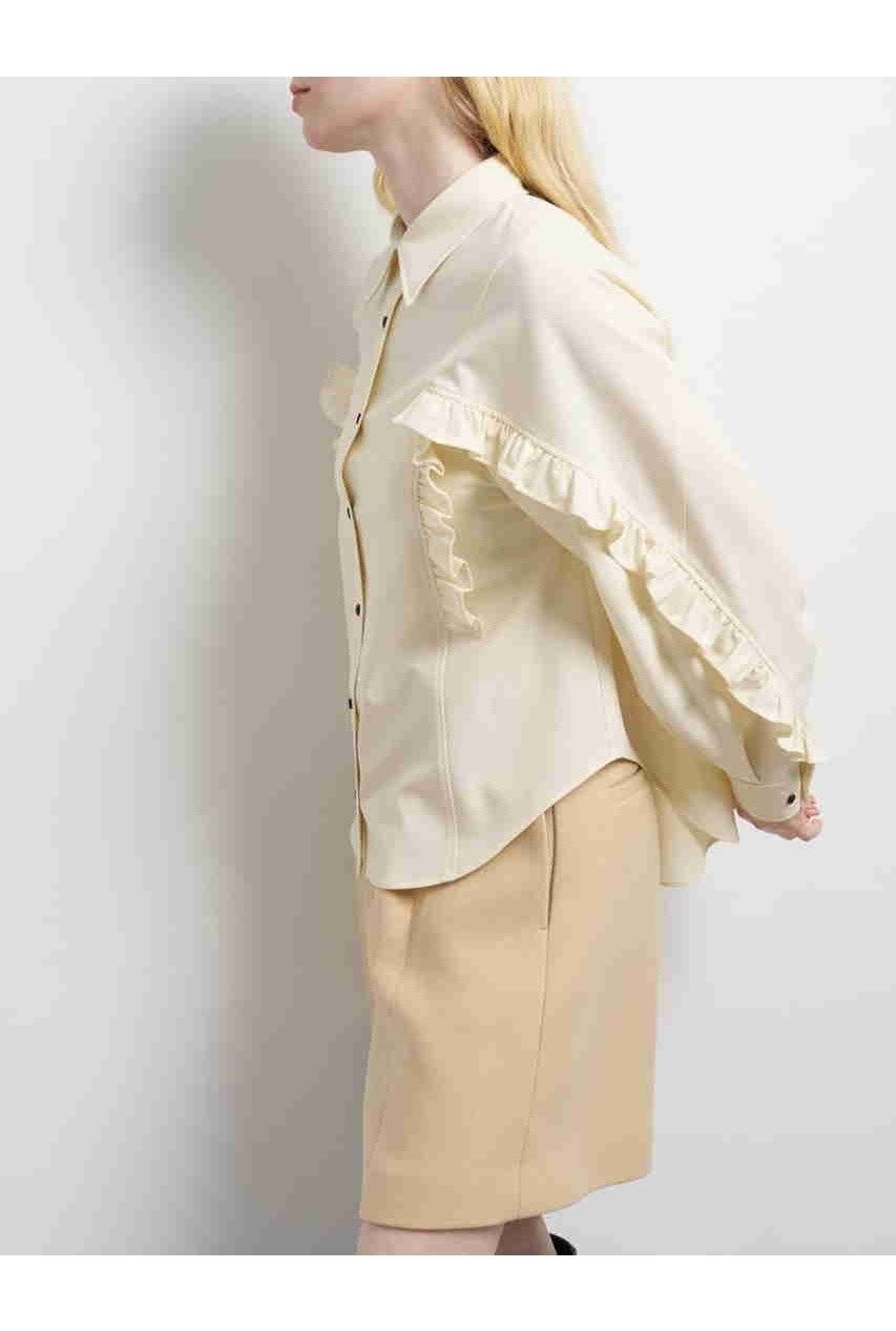 【ランバン オン ブルー/LANVIN en Bleu】のデニムフリルブラウス 人気、トレンドファッション・服の通販 founy(ファニー) 　ファッション　Fashion　レディースファッション　Fashion for Women　トップス・カットソー　Cut & Sew Tops　シャツ・ブラウス・オフィスカジュアル　Elegant Blouses & Button-Ups　ストレッチ　Stretch, Stretchy Fabric　スリーブ　Sleeve, Long Sleeve / Short Sleeve　デニム　Denim, Jeans Material　ファブリック　Fabric, Textile　フリル　Frill, Ruffle　ベーシック　Basic, Essential　ロング　Long, Long-Length　A/W・秋冬　Autumn/Winter　2025年　2025　2025-2026秋冬・A/W　Autumn/Winter 2025–26 AW25–26　other-2|ID: prp329100004626411 ipo3291000000033244761