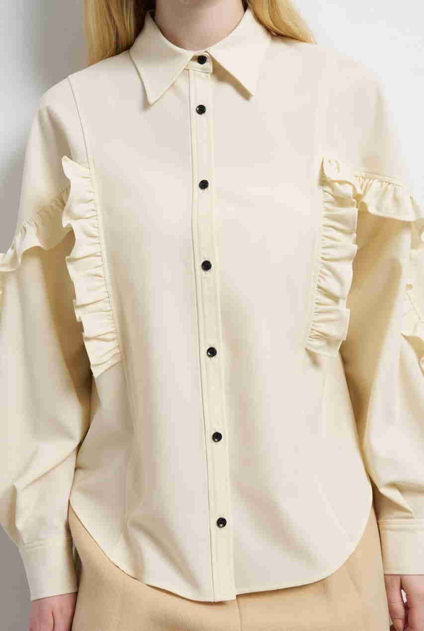 【ランバン オン ブルー/LANVIN en Bleu】のデニムフリルブラウス 人気、トレンドファッション・服の通販 founy(ファニー) 　ファッション　Fashion　レディースファッション　Fashion for Women　トップス・カットソー　Cut & Sew Tops　シャツ・ブラウス・オフィスカジュアル　Elegant Blouses & Button-Ups　ストレッチ　Stretch, Stretchy Fabric　スリーブ　Sleeve, Long Sleeve / Short Sleeve　デニム　Denim, Jeans Material　ファブリック　Fabric, Textile　フリル　Frill, Ruffle　ベーシック　Basic, Essential　ロング　Long, Long-Length　A/W・秋冬　Autumn/Winter　2025年　2025　2025-2026秋冬・A/W　Autumn/Winter 2025–26 AW25–26　other-7|ID: prp329100004626411 ipo3291000000033244770