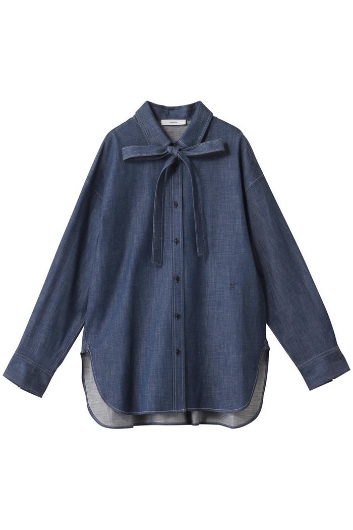 【エブール/ebure】のライトオンスデニム ボウタイシャツ インテリア・キッズ・メンズ・レディースファッション・服の通販 founy(ファニー) https://founy.com/ ファッション Fashion レディースファッション Fashion for Women トップス・カットソー Cut & Sew Tops シャツ・ブラウス・オフィスカジュアル Elegant Blouses & Button-Ups コンパクト Compact, Small Size スリーブ Sleeve, Long Sleeve / Short Sleeve デニム Denim, Jeans Material リボン Ribbon, Bow ロング Long, Long-Length ワンポイント One Point, Statement Accent 羽織 Haori, Light Jacket |ID: prp329100004626413 ipo3291000000033244773