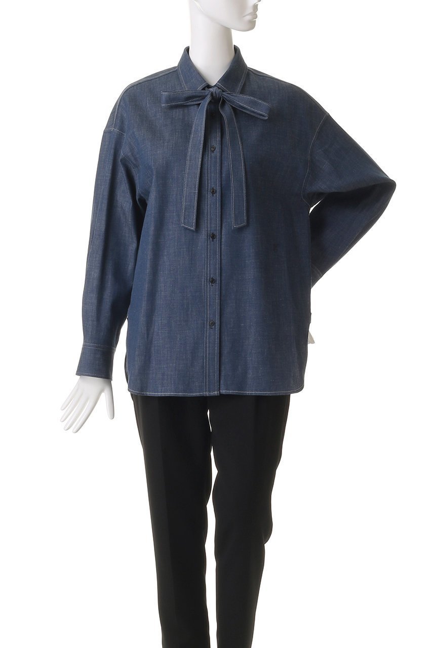 【エブール/ebure】の【8/8 0:00販売開始】ライトオンスデニム ボウタイシャツ 人気、トレンドファッション・服の通販 founy(ファニー) 　ファッション　Fashion　レディースファッション　Fashion for Women　トップス・カットソー　Cut & Sew Tops　シャツ・ブラウス・オフィスカジュアル　Elegant Blouses & Button-Ups　2025年　2025　2025-2026秋冬・A/W　Autumn/Winter 2025–26 AW25–26　コンパクト　Compact, Small Size　スリーブ　Sleeve, Long Sleeve / Short Sleeve　デニム　Denim, Jeans Material　リボン　Ribbon, Bow　ロング　Long, Long-Length　ワンポイント　One Point, Statement Accent　A/W・秋冬　Autumn/Winter　羽織　Haori, Light Jacket　other-2|ID: prp329100004626413 ipo3291000000033244775