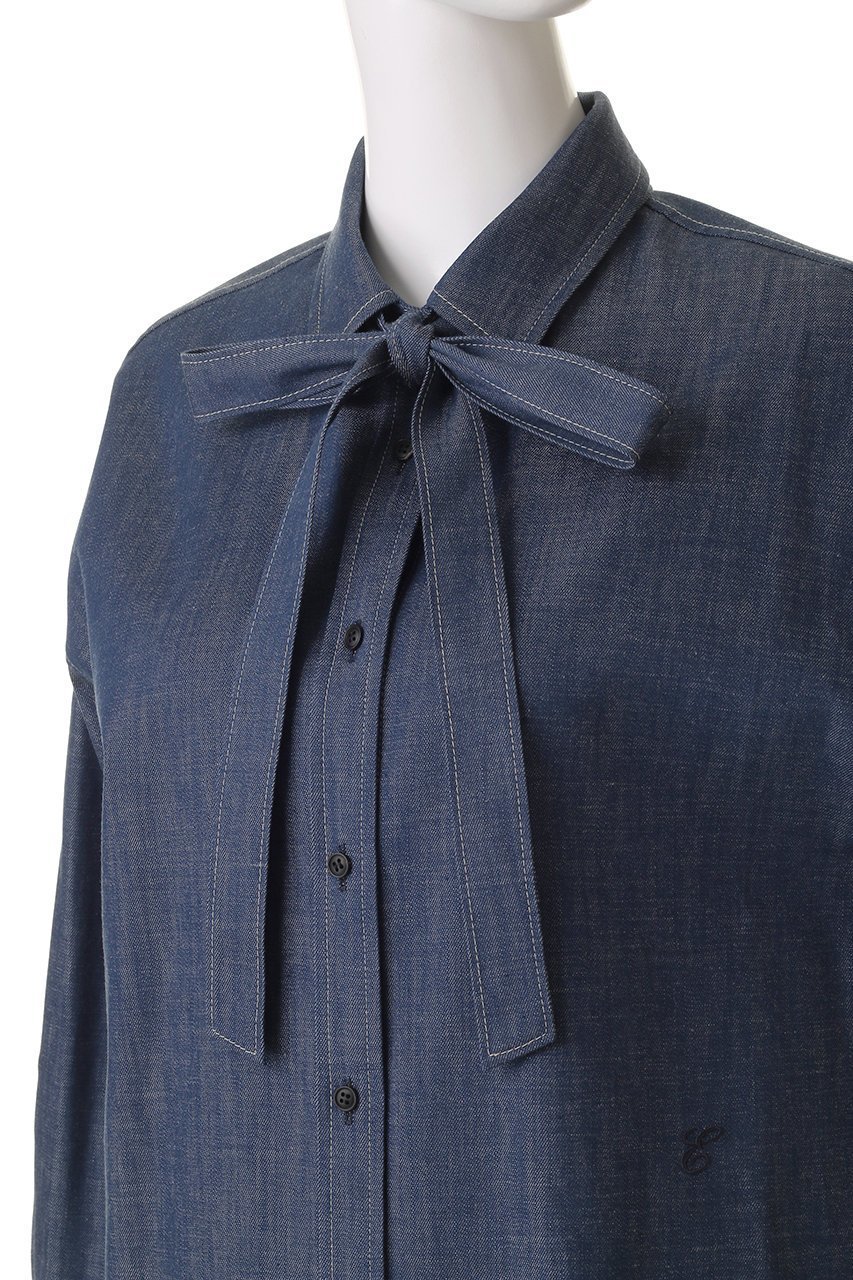 【エブール/ebure】の【8/8 0:00販売開始】ライトオンスデニム ボウタイシャツ 人気、トレンドファッション・服の通販 founy(ファニー) 　ファッション　Fashion　レディースファッション　Fashion for Women　トップス・カットソー　Cut & Sew Tops　シャツ・ブラウス・オフィスカジュアル　Elegant Blouses & Button-Ups　2025年　2025　2025-2026秋冬・A/W　Autumn/Winter 2025–26 AW25–26　コンパクト　Compact, Small Size　スリーブ　Sleeve, Long Sleeve / Short Sleeve　デニム　Denim, Jeans Material　リボン　Ribbon, Bow　ロング　Long, Long-Length　ワンポイント　One Point, Statement Accent　A/W・秋冬　Autumn/Winter　羽織　Haori, Light Jacket　other-5|ID: prp329100004626413 ipo3291000000033244780