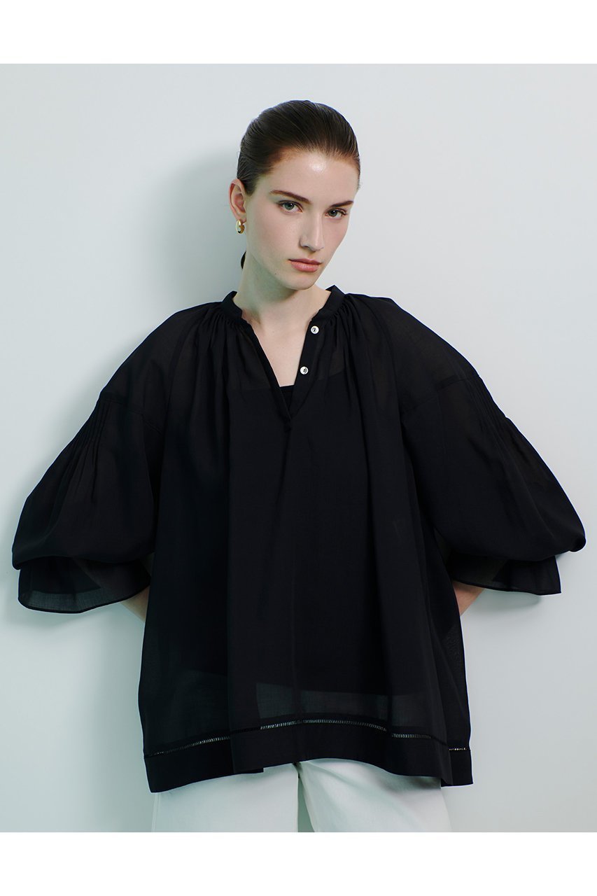 【アルアバイル/allureville】のソフトオーガンジーブラウス 人気、トレンドファッション・服の通販 founy(ファニー) 　ファッション　Fashion　レディースファッション　Fashion for Women　トップス・カットソー　Cut & Sew Tops　シャツ・ブラウス・オフィスカジュアル　Elegant Blouses & Button-Ups　エアリー　Airy Texture　オーガンジー　Organza Fabric　シャーリング　Shirring, Ruched　スリーブ　Sleeve, Long Sleeve / Short Sleeve　ヘムライン　Hemline, Bottom Cut　ボトム　Bottoms, Lower Wear　ロング　Long, Long-Length　エレガント 上品　Elegant　再入荷　Restock / Back in Stock　other-6|ID: prp329100004626424 ipo3291000000033758065