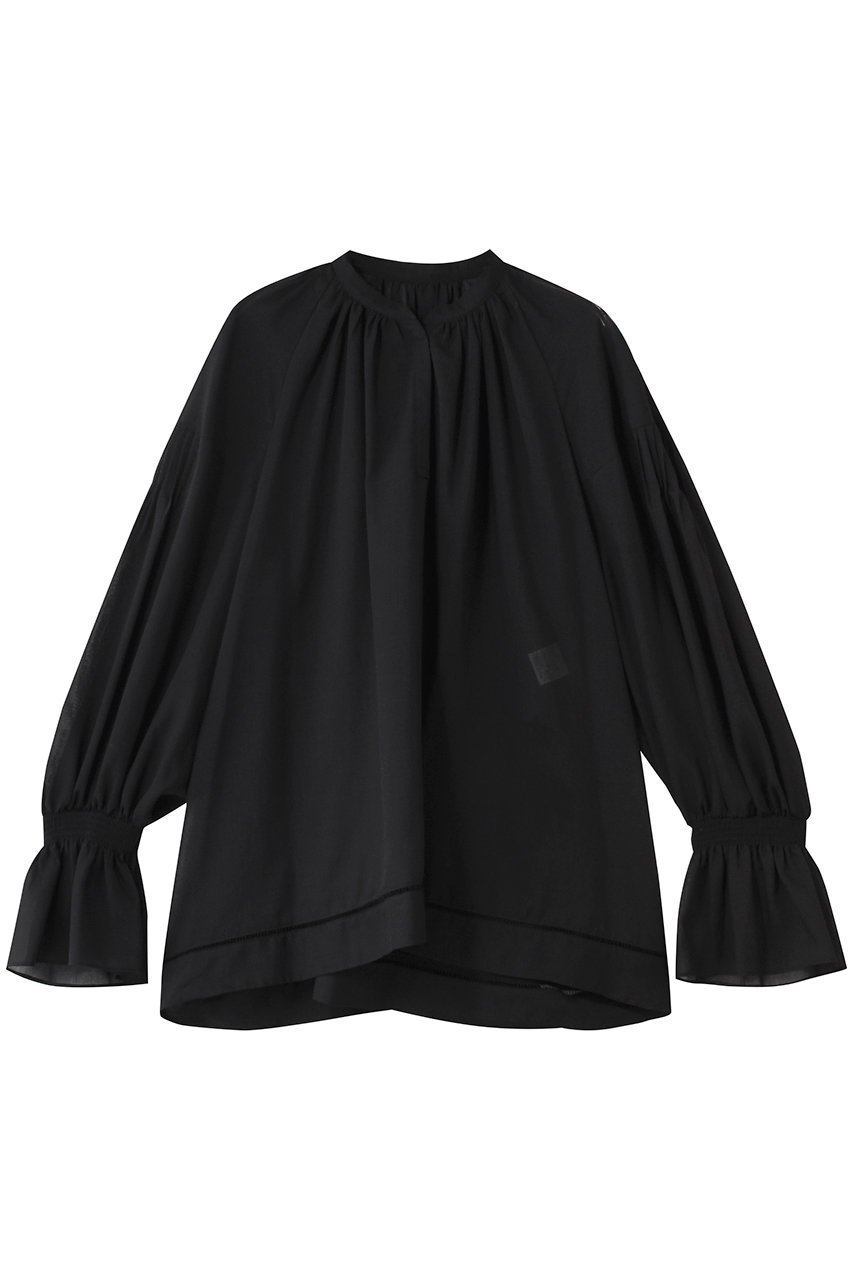 【アルアバイル/allureville】のソフトオーガンジーブラウス インテリア・キッズ・メンズ・レディースファッション・服の通販 founy(ファニー) 　ファッション　Fashion　レディースファッション　Fashion for Women　トップス・カットソー　Cut & Sew Tops　シャツ・ブラウス・オフィスカジュアル　Elegant Blouses & Button-Ups　エアリー　Airy Texture　オーガンジー　Organza Fabric　シャーリング　Shirring, Ruched　スリーブ　Sleeve, Long Sleeve / Short Sleeve　ヘムライン　Hemline, Bottom Cut　ボトム　Bottoms, Lower Wear　ロング　Long, Long-Length　エレガント 上品　Elegant　ブラック|ID: prp329100004626424 ipo3291000000035664059