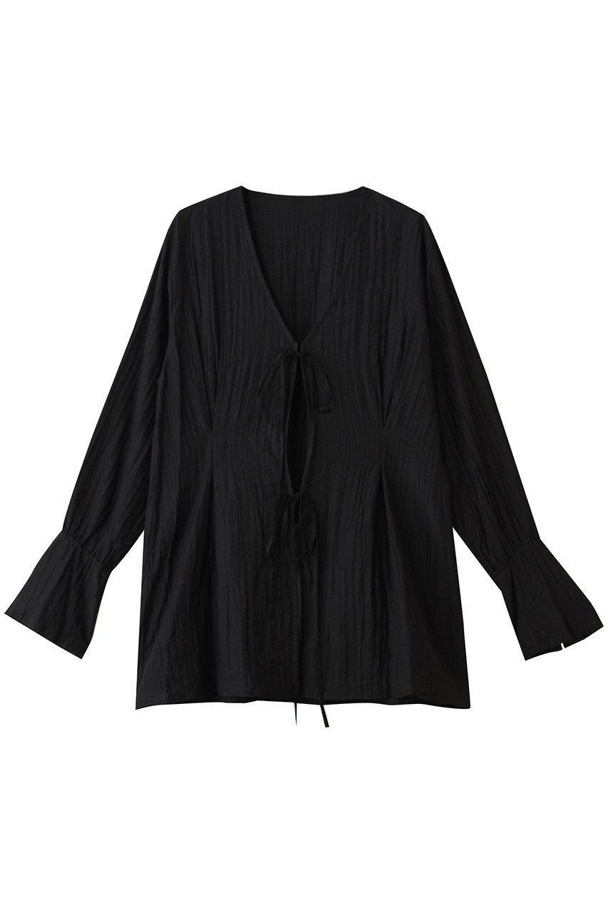 【マノフ/MANOF】のSHEER WASHER BLOUSE シャツ・ブラウス インテリア・キッズ・メンズ・レディースファッション・服の通販 founy(ファニー) 　ファッション　Fashion　レディースファッション　Fashion for Women　トップス・カットソー　Cut & Sew Tops　シャツ・ブラウス・オフィスカジュアル　Elegant Blouses & Button-Ups　2025年　2025　2025-2026秋冬・A/W　Autumn/Winter 2025–26 AW25–26　スウェット / スエット　Sweatshirt, Sweatwear　スリーブ　Sleeve, Long Sleeve / Short Sleeve　デニム　Denim, Jeans Material　ミックス　Mix, Mixed Style　ランダム　Random, Irregular　リボン　Ribbon, Bow　ロング　Long, Long-Length　ワッシャー　Washer, Crinkled Finish　エレガント 上品　Elegant　A/W・秋冬　Autumn/Winter　BLACK|ID: prp329100004626427 ipo3291000000033244890