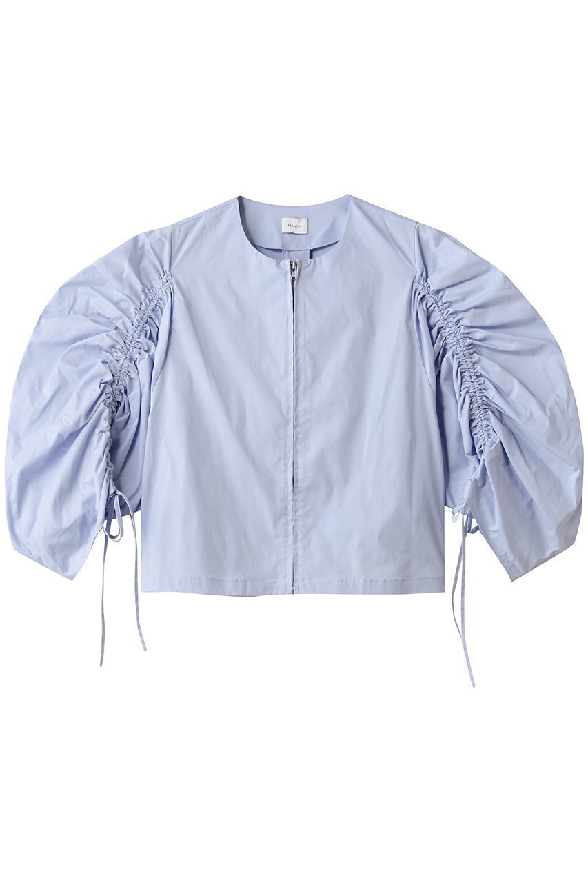 【マノフ/MANOF】のDRAWSTRING SLEEVE SHORT BLOUSE シャツ・ブラウス インテリア・キッズ・メンズ・レディースファッション・服の通販 founy(ファニー) 　ファッション　Fashion　レディースファッション　Fashion for Women　トップス・カットソー　Cut & Sew Tops　シャツ・ブラウス・オフィスカジュアル　Elegant Blouses & Button-Ups　2025年　2025　2025-2026秋冬・A/W　Autumn/Winter 2025–26 AW25–26　ショート　Short, Short Length　ジップ　Zip, Zipper　スラックス　Slacks, Dress Pants　スリーブ　Sleeve, Long Sleeve / Short Sleeve　バランス　Balance, Style Balance　ブルゾン　Blouson, Bomber Jacket　マキシ　Maxi, Full Length　ロング　Long, Long-Length　A/W・秋冬　Autumn/Winter　羽織　Haori, Light Jacket　BLUE|ID: prp329100004626429 ipo3291000000033244900