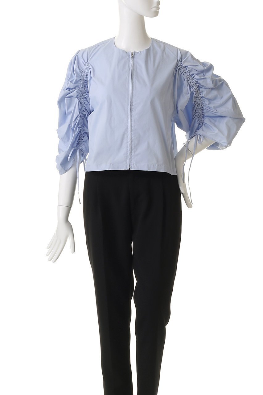 【マノフ/MANOF】のDRAWSTRING SLEEVE SHORT BLOUSE シャツ・ブラウス 人気、トレンドファッション・服の通販 founy(ファニー) 　ファッション　Fashion　レディースファッション　Fashion for Women　トップス・カットソー　Cut & Sew Tops　シャツ・ブラウス・オフィスカジュアル　Elegant Blouses & Button-Ups　ショート　Short, Short Length　ジップ　Zip, Zipper　スラックス　Slacks, Dress Pants　スリーブ　Sleeve, Long Sleeve / Short Sleeve　バランス　Balance, Style Balance　ブルゾン　Blouson, Bomber Jacket　マキシ　Maxi, Full Length　ロング　Long, Long-Length　羽織　Haori, Light Jacket　other-2|ID: prp329100004626429 ipo3291000000035394272