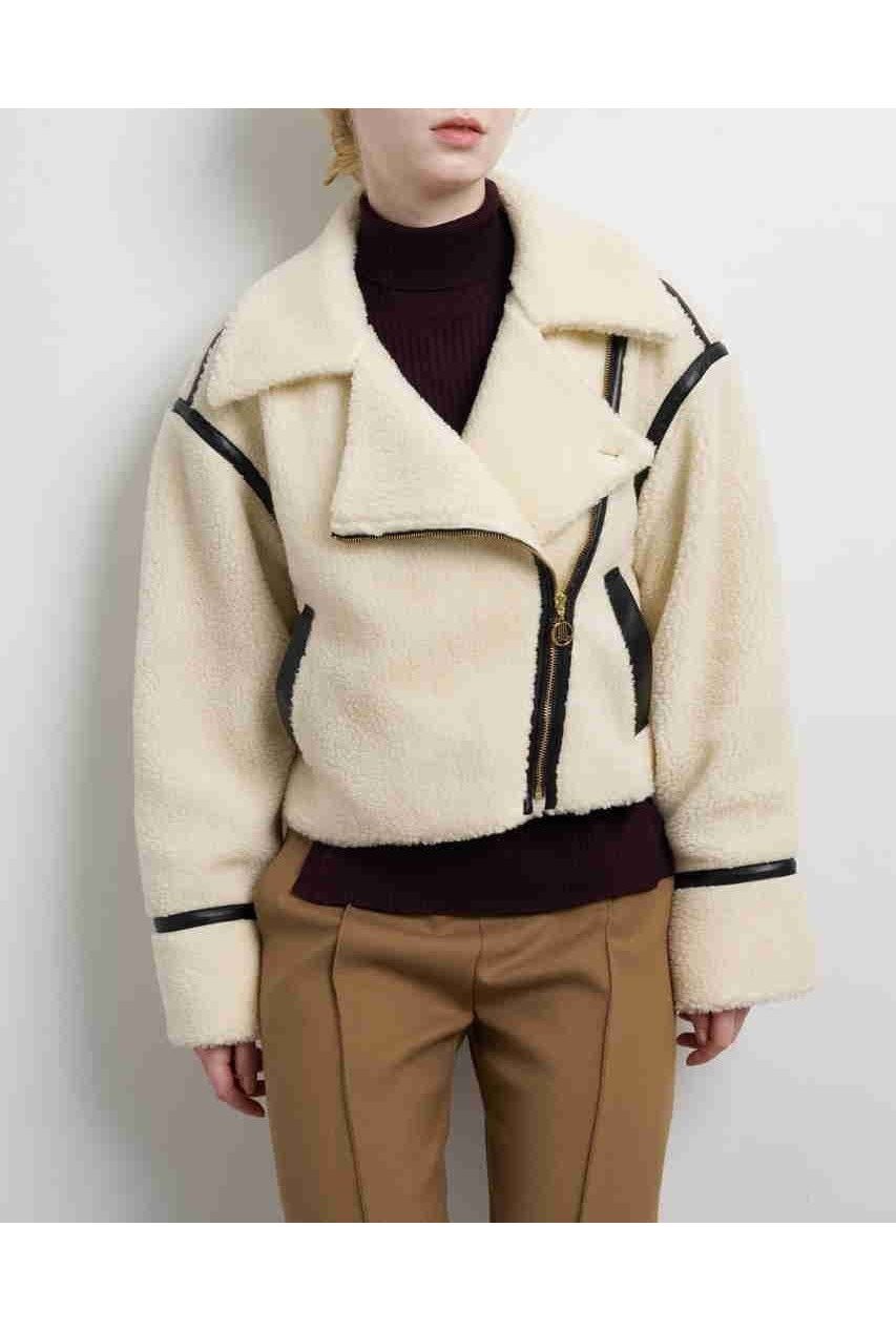 【ランバン オン ブルー/LANVIN en Bleu】のボアライダースジャケット インテリア・キッズ・メンズ・レディースファッション・服の通販 founy(ファニー) 　ファッション　Fashion　レディースファッション　Fashion for Women　アウター　Coat / Outerwear Collection　レディースジャケット・軽アウター　Jackets　ライダースジャケット / レザースタイル　Riders Jackets & Biker Style　2025年　2025　2025-2026秋冬・A/W　Autumn/Winter 2025–26 AW25–26　クール　Cool, Chic　ジャケット　Jacket, Outerwear　ダウン　Down, Puffer　チャーム　Charm, Pendant　バランス　Balance, Style Balance　ファブリック　Fabric, Textile　メタル　Metal, Metal Parts　エレガント 上品　Elegant　A/W・秋冬　Autumn/Winter　オフホワイト|ID: prp329100004626455 ipo3291000000033245131