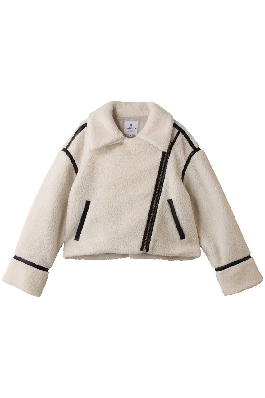 【ランバン オン ブルー/LANVIN en Bleu】のボアライダースジャケット インテリア・キッズ・メンズ・レディースファッション・服の通販 founy(ファニー) 　ファッション　Fashion　レディースファッション　Fashion for Women　アウター　Coat / Outerwear Collection　レディースジャケット・軽アウター　Jackets　ライダースジャケット / レザースタイル　Riders Jackets & Biker Style　クール　Cool, Chic　ジャケット　Jacket, Outerwear　ダウン　Down, Puffer　チャーム　Charm, Pendant　バランス　Balance, Style Balance　ファブリック　Fabric, Textile　メタル　Metal, Metal Parts　エレガント 上品　Elegant　オフホワイト|ID: prp329100004626455 ipo3291000000035451851