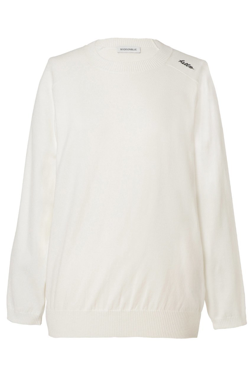 【マディソンブルー/MADISONBLUE】のHELLO CREW NECK PO/HELLO クルーネック プルオーバー インテリア・キッズ・メンズ・レディースファッション・服の通販 founy(ファニー) 　ファッション　Fashion　レディースファッション　Fashion for Women　トップス・カットソー　Cut & Sew Tops　ニット　Knit Tops & Sweaters　カジュアルプルオーバー・ニットトップス　Pullovers & Knit Tops / Casual Pullovers　コンパクト　Compact, Small Size　ストレッチ　Stretch, Stretchy Fabric　再入荷　Restock / Back in Stock　ホワイト|ID: prp329100004626461 ipo3291000000036907894