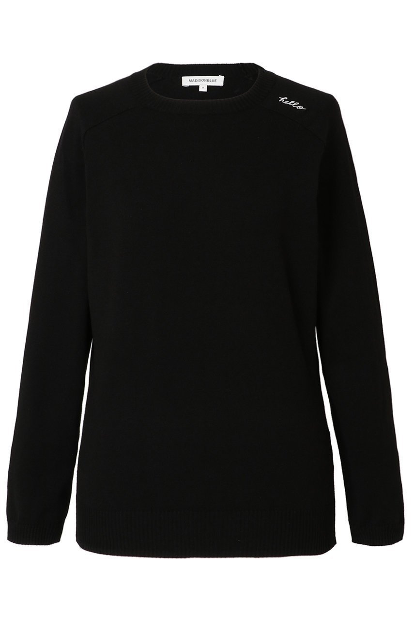 【マディソンブルー/MADISONBLUE】のHELLO CREW NECK PO/HELLO クルーネック プルオーバー インテリア・キッズ・メンズ・レディースファッション・服の通販 founy(ファニー) 　ファッション　Fashion　レディースファッション　Fashion for Women　トップス・カットソー　Cut & Sew Tops　ニット　Knit Tops & Sweaters　カジュアルプルオーバー・ニットトップス　Pullovers & Knit Tops / Casual Pullovers　コンパクト　Compact, Small Size　ストレッチ　Stretch, Stretchy Fabric　再入荷　Restock / Back in Stock　ブラック|ID: prp329100004626461 ipo3291000000036907895