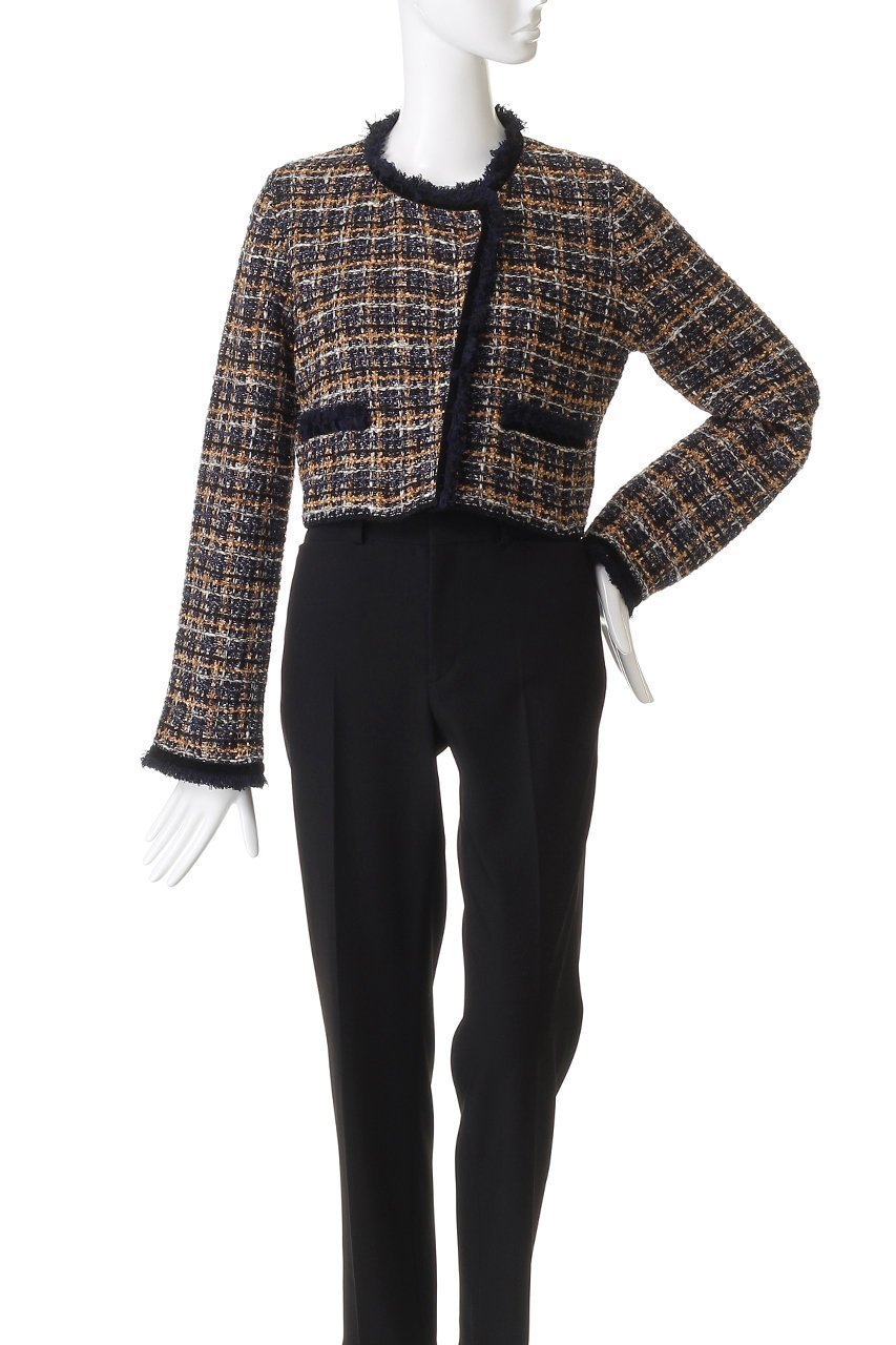 【ランバン オン ブルー/LANVIN en Bleu】のニットツイードジャケット 人気、トレンドファッション・服の通販 founy(ファニー) 　ファッション　Fashion　レディースファッション　Fashion for Women　アシンメトリー　Asymmetrical Style　カーディガン　Cardigan, Knitwear　コンパクト　Compact, Small Size　ジャケット　Jacket, Outerwear　ツイード　Twill, Twill Weave　バランス　Balance, Style Balance　フロント　Front, Front Design　ベルベット　Velvet, Velvety　ライダース　Riders　ワイド　Wide, Wide Fit　エレガント 上品　Elegant　other-6|ID: prp329100004626464 ipo3291000000034057525