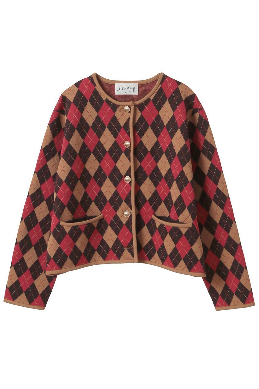 【マルティニーク/martinique】の【l heritage martinique】アーガイルジャケットカーディガン インテリア・キッズ・メンズ・レディースファッション・服の通販 founy(ファニー) 　ファッション　Fashion　レディースファッション　Fashion for Women　おすすめ　Recommended / Our Picks　カーディガン　Cardigan, Knitwear　ジャカード／ジャガード　Jacquard, Woven Pattern　ジャケット　Jacket, Outerwear　セットアップ　Set-Up, Coordinated Outfit　ポケット　Pocket, Pocket Detail　マニッシュ　Mannish, Boyish　ミックス　Mix, Mixed Style　モノトーン　Monotone, Black and White　秋　Autumn　羽織　Haori, Light Jacket　キャメル|ID: prp329100004626471 ipo3291000000036004213