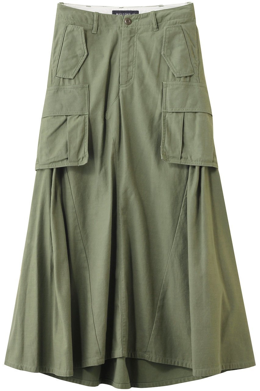 【マディソンブルー/MADISONBLUE】のCARGO LONG SK REMAKE L.oz BS リメイクカーゴロングスカート インテリア・キッズ・メンズ・レディースファッション・服の通販 founy(ファニー) 　ファッション　Fashion　レディースファッション　Fashion for Women　スカート　Skirts　ロングスカート　Long Skirts / Maxi & Midi Skirts　2025年　2025　2025-2026秋冬・A/W　Autumn/Winter 2025–26 AW25–26　サテン　Satin, Glossy Fabric　フレア　Flare, Flared　ロング　Long, Long-Length　A/W・秋冬　Autumn/Winter　軽量　Lightweight, Ultra Light　カーキ|ID: prp329100004626487 ipo3291000000033245401