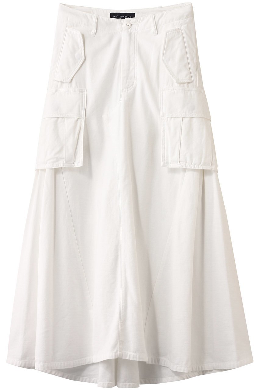 【マディソンブルー/MADISONBLUE】のCARGO LONG SK REMAKE L.oz BS リメイクカーゴロングスカート インテリア・キッズ・メンズ・レディースファッション・服の通販 founy(ファニー) 　ファッション　Fashion　レディースファッション　Fashion for Women　スカート　Skirts　ロングスカート　Long Skirts / Maxi & Midi Skirts　サテン　Satin, Glossy Fabric　フレア　Flare, Flared　ロング　Long, Long-Length　軽量　Lightweight, Ultra Light　ホワイト|ID: prp329100004626487 ipo3291000000035664215