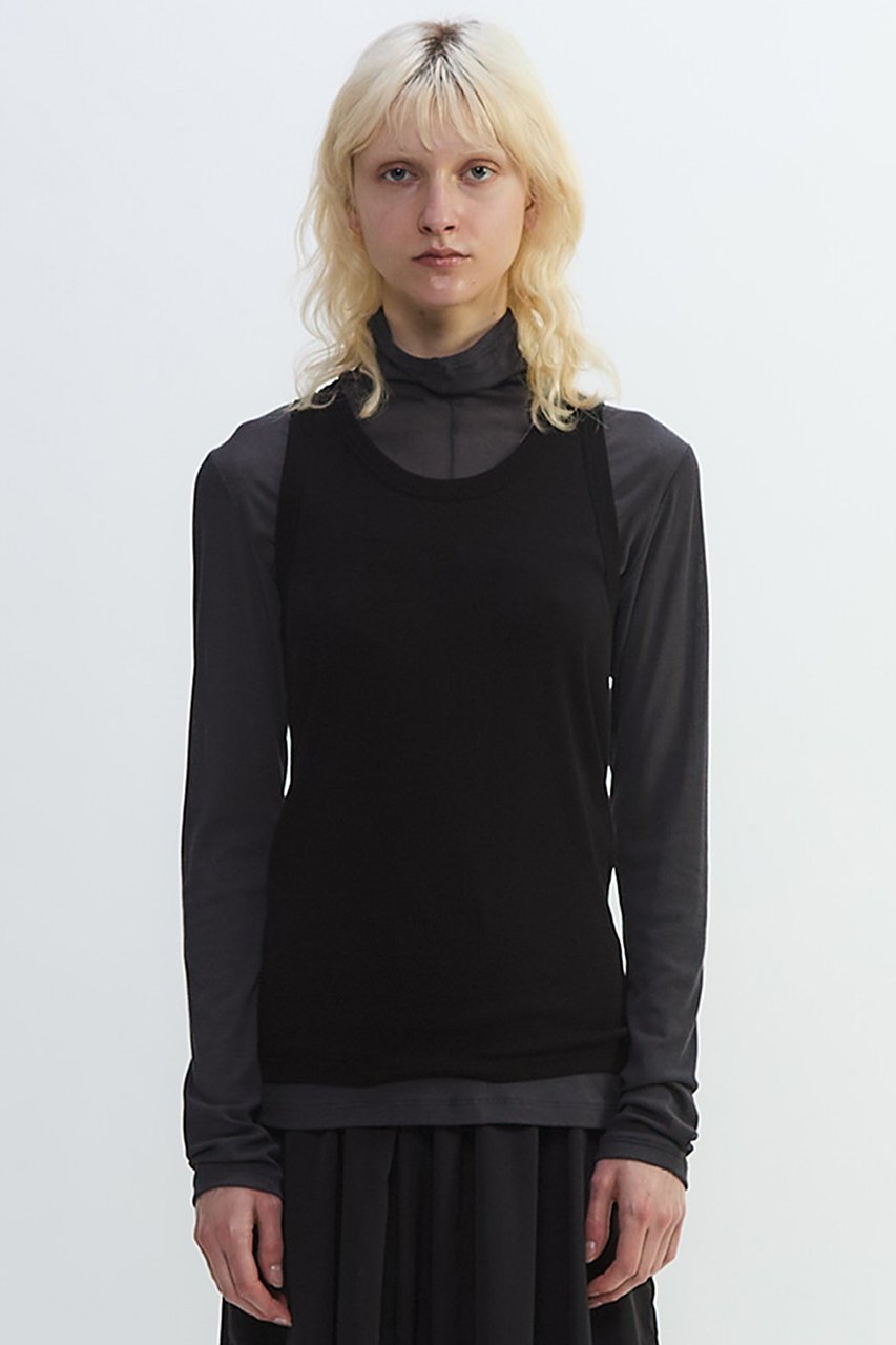 【プレインピープル/PLAIN PEOPLE】のシア―ハイツイストフライスタンクトップレイヤードTシャツ インテリア・キッズ・メンズ・レディースファッション・服の通販 founy(ファニー) 　ファッション　Fashion　レディースファッション　Fashion for Women　トップス・カットソー　Cut & Sew Tops　シャツ・ブラウス・オフィスカジュアル　Elegant Blouses & Button-Ups　ロングTシャツ・Tシャツ　Longline T-Shirts & Tees　カットソー・ベーシックTシャツ　Cut-and-Sewn Tops / Stretch Tees & Basics　2025年　2025　2025-2026秋冬・A/W　Autumn/Winter 2025–26 AW25–26　インナー　Innerwear　スリーブ　Sleeve, Long Sleeve / Short Sleeve　タンク　Tank Top, Sleeveless Top　タートル　Turtleneck, Turtle Collar　フロント　Front, Front Design　ベーシック　Basic, Essential　ロング　Long, Long-Length　A/W・秋冬　Autumn/Winter　グレー×ブラック|ID: prp329100004627477 ipo3291000000033260154