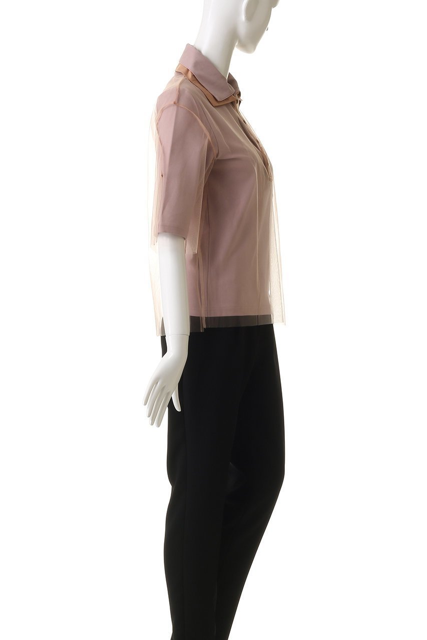 【チカ キサダ/CHIKA KISADA】のチュール レイヤー 襟付きプルオーバー 人気、トレンドファッション・服の通販 founy(ファニー) 　ファッション　Fashion　レディースファッション　Fashion for Women　トップス・カットソー　Cut & Sew Tops　シャツ・ブラウス・オフィスカジュアル　Elegant Blouses & Button-Ups　ロングTシャツ・Tシャツ　Longline T-Shirts & Tees　カジュアルプルオーバー・ニットトップス　Pullovers & Knit Tops / Casual Pullovers　カットソー・ベーシックTシャツ　Cut-and-Sewn Tops / Stretch Tees & Basics　ショート　Short, Short Length　シンプル　Simple, Minimal　スリーブ　Sleeve, Long Sleeve / Short Sleeve　チュール　Tulip, Tulip Motif　フレア　Flare, Flared　マニッシュ　Mannish, Boyish　エレガント 上品　Elegant　other-3|ID: prp329100004627478 ipo3291000000035356545